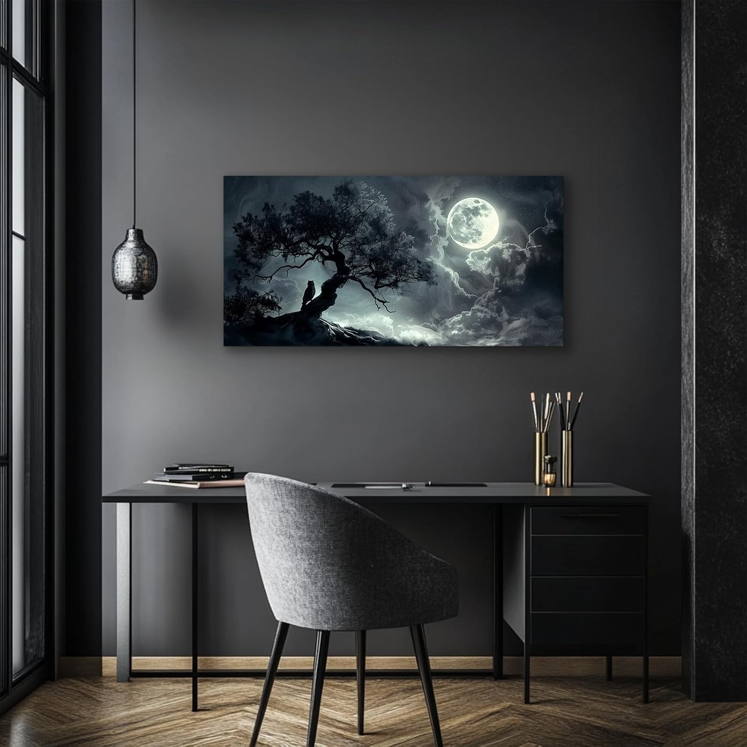 lianyibo Large Wall Art for Living Room, Dark Landscape Canvas Prints Paintings, Moonlit Night Pictures Wall Decor Aesthetic(50x100cm/Senza cornice)