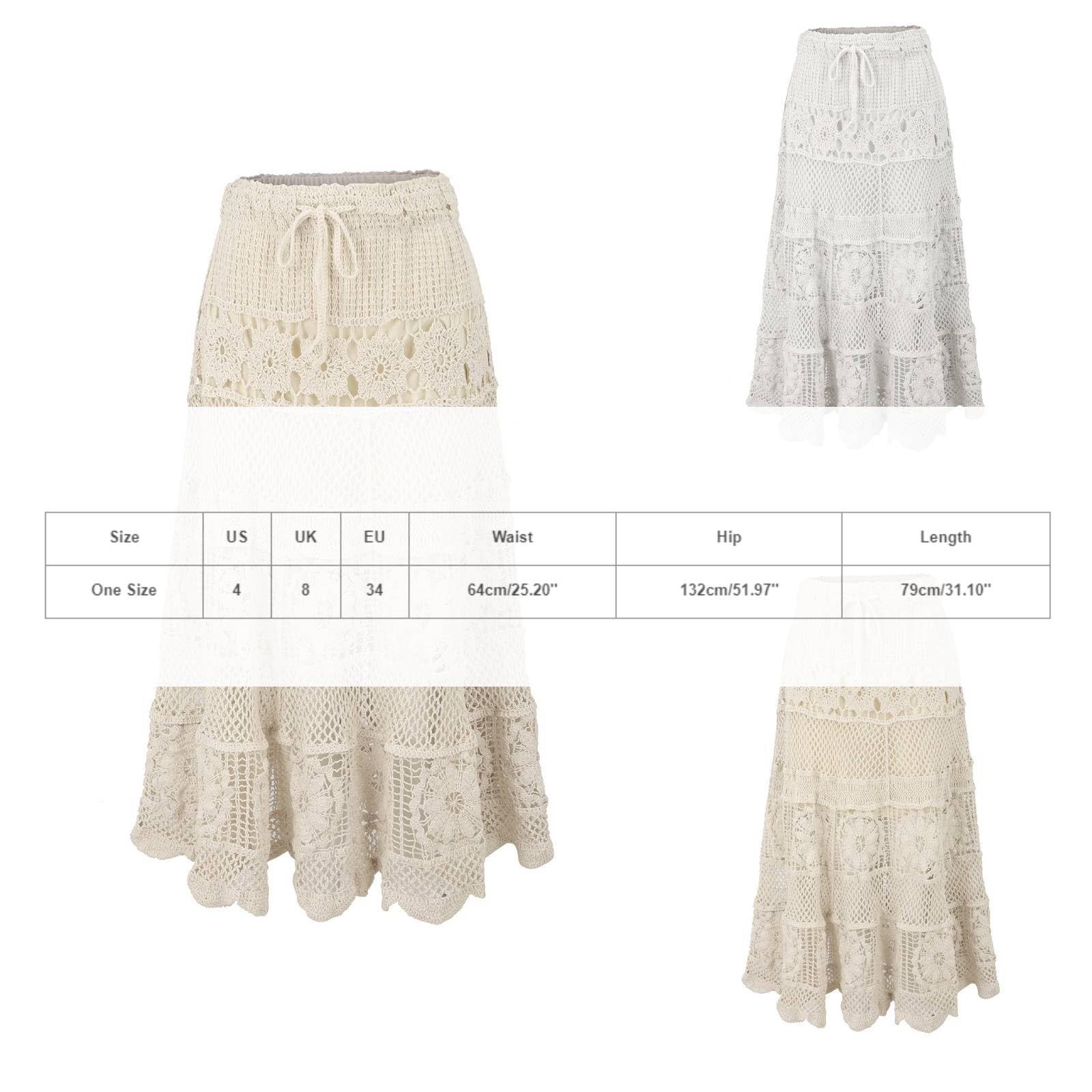 Falda midi de mujer blanca falda de verano hasta la rodilla falda de malla sexy casual con cordón falda plisada cintura alta elástica faldas línea A falda de playa de encaje vestido de verano