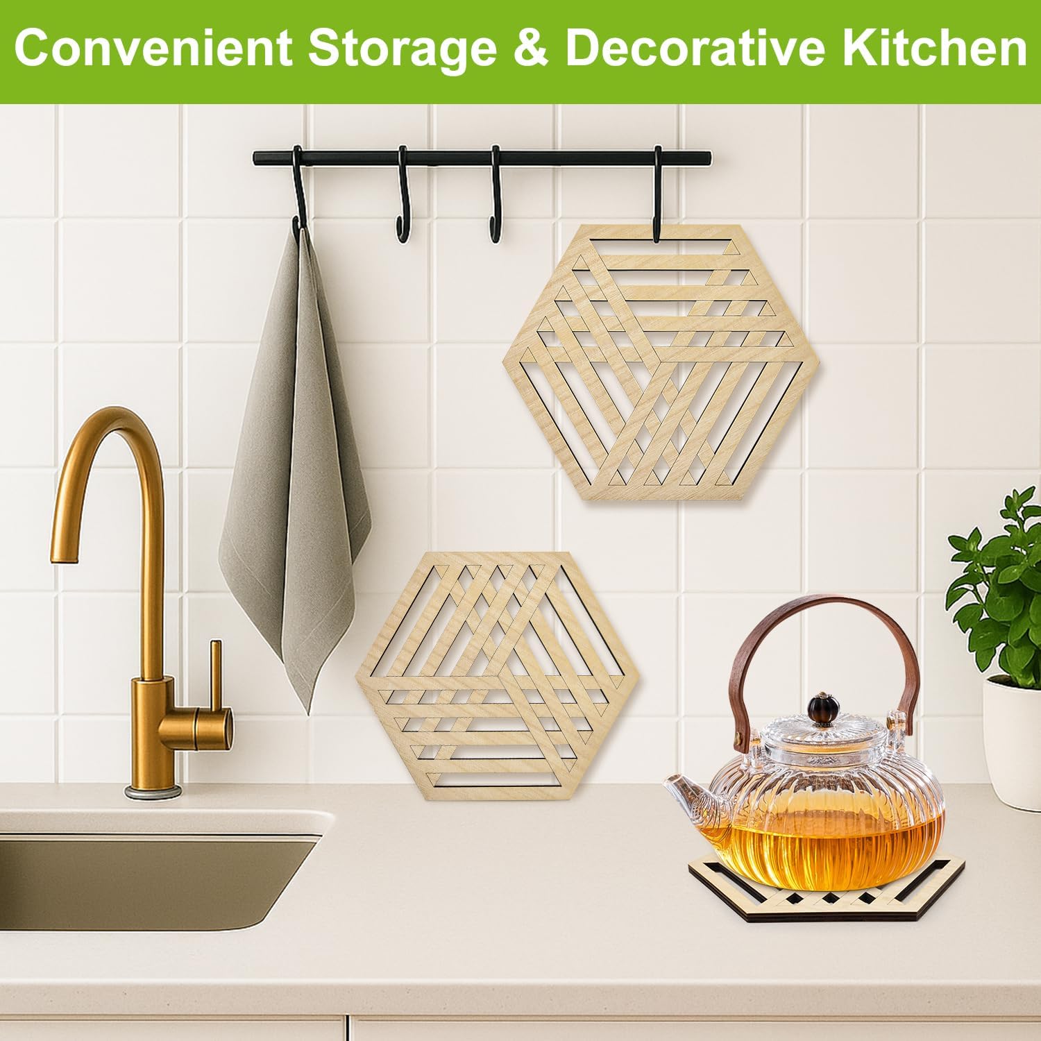 3 Pack Wood Trivets for Hot Dishes Wooden Kitchen Decor Countertops