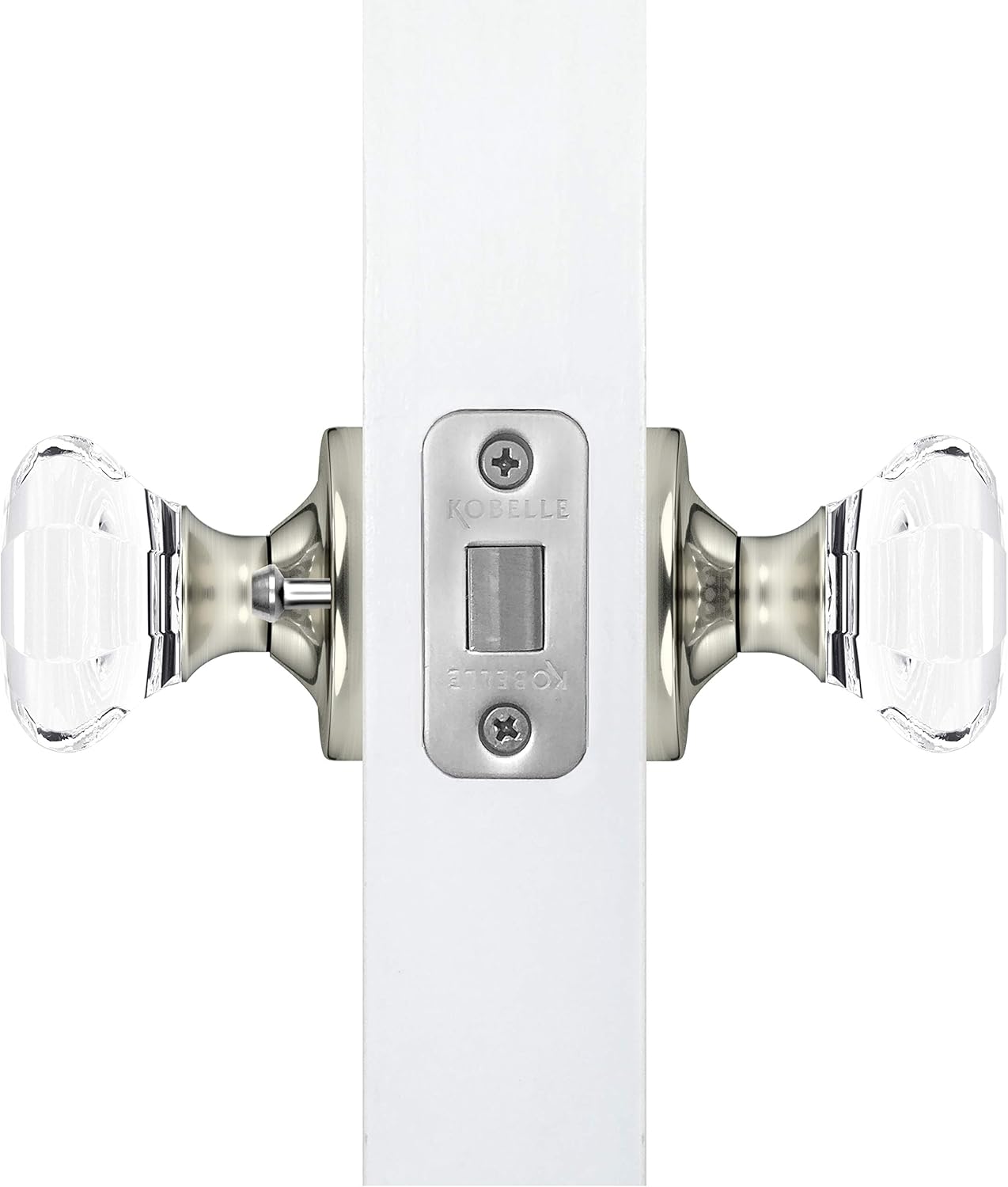 Privacy Octagon Crystal Door Knobs Satin Nickel Round Rosette