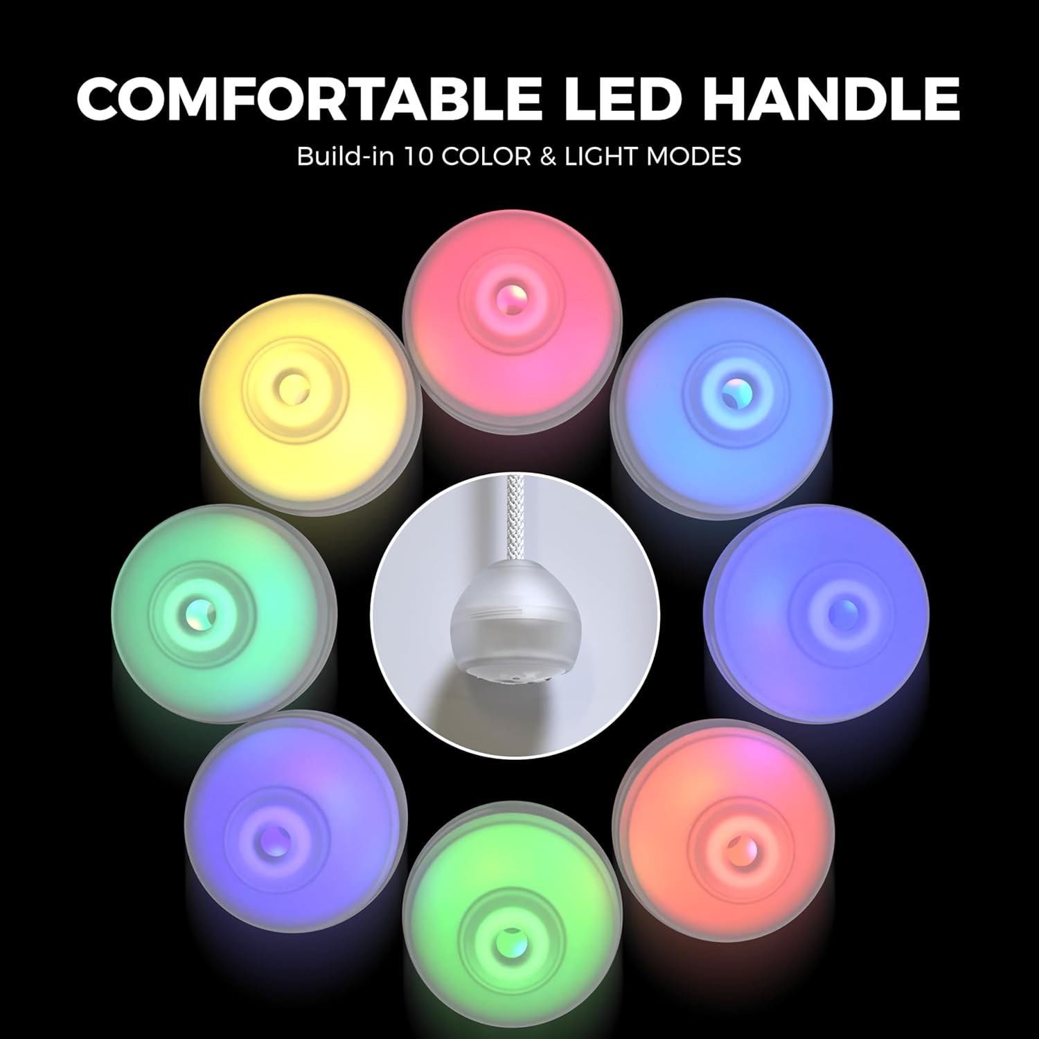 POITOI LED Poi Balls Rechargeable, 34 Vibrant Color Modes & Soft LED Poi Handles with Adjustable Thick Rope, Long Battery Flow Arts Props - Great Gift for Beginners, Professionals & Dancers
