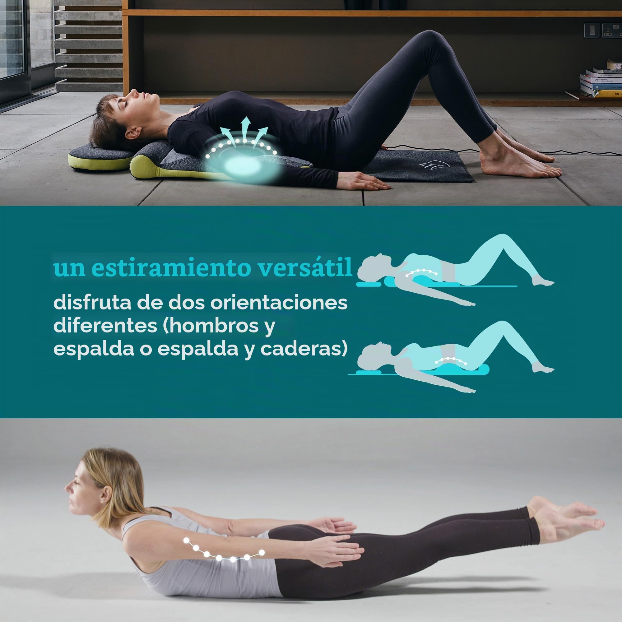 HoMedics Stretch XS Colchoneta Masajeadora para Espalda, Hombro y Cadera – Esterilla Plegable para Estiramiento con Cámaras de Aire Inspirada en el Yoga, Control Remoto e Intensidad Regulable – Gris