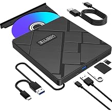 5-in-1 External CD DVD Drive for Laptop, USB 3.0 CD Burner Player | Plug-and-play external DVD drive for PC, compatible with MacBook, Mac, and Windows 11/10/8/7 laptops & desktops.