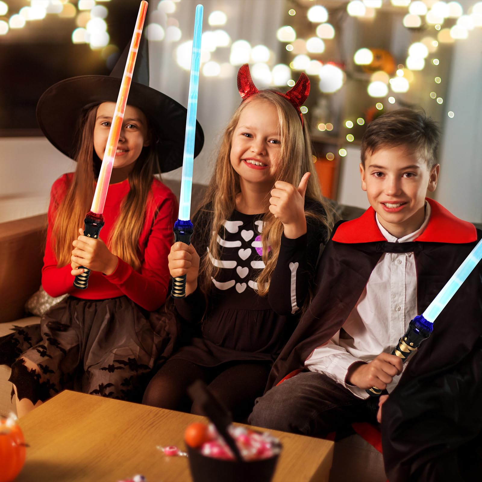 Sabre Laser, 2 Pièces 15 Couleurs Lightsaber avec Effets sonores FX, 2 en 1 Sabre Laser Lumineux, Jouets Sabre Laser pour Enfants, pour Halloween, Cosplay, Fêtes sur Samouraïs