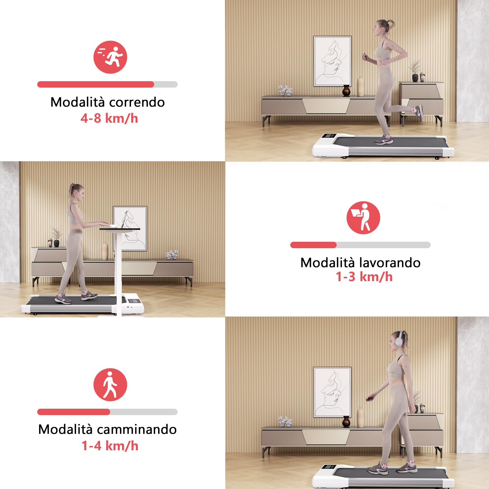 Superun Walking Pad Tapis Roulant Da Scrivania, Con App PitPat, Corsi AI, Capacità 159kg, Velocità 1-6 Km/h - 2