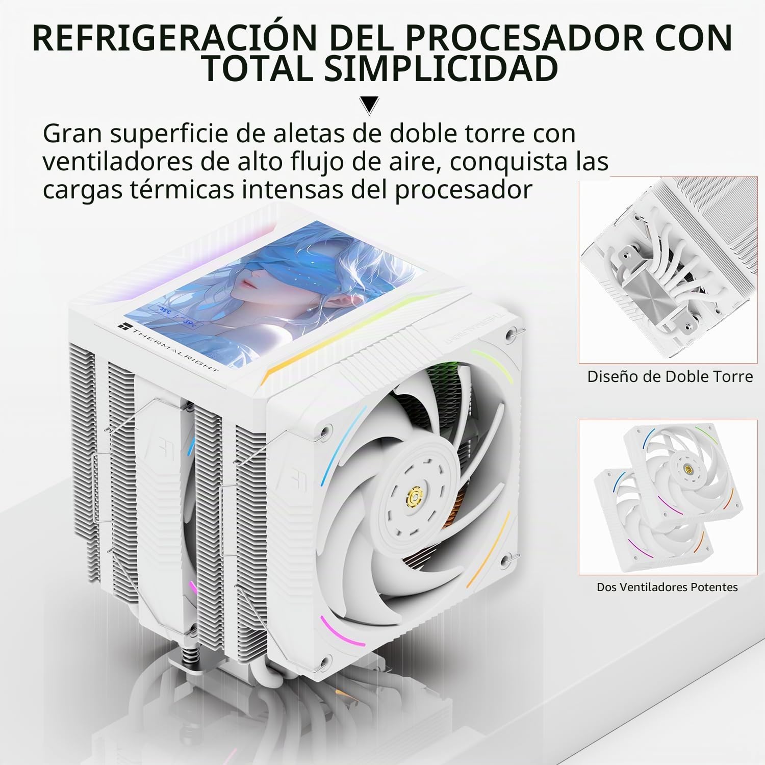 Thermalright Peerless Assassin 120 Vision MAX ARGB White CPU Cooler, PC Heatsink, pantalla magnética de 5" con resolución 480x854, para AM4/AM5 e Intel LGA1700 / 1851