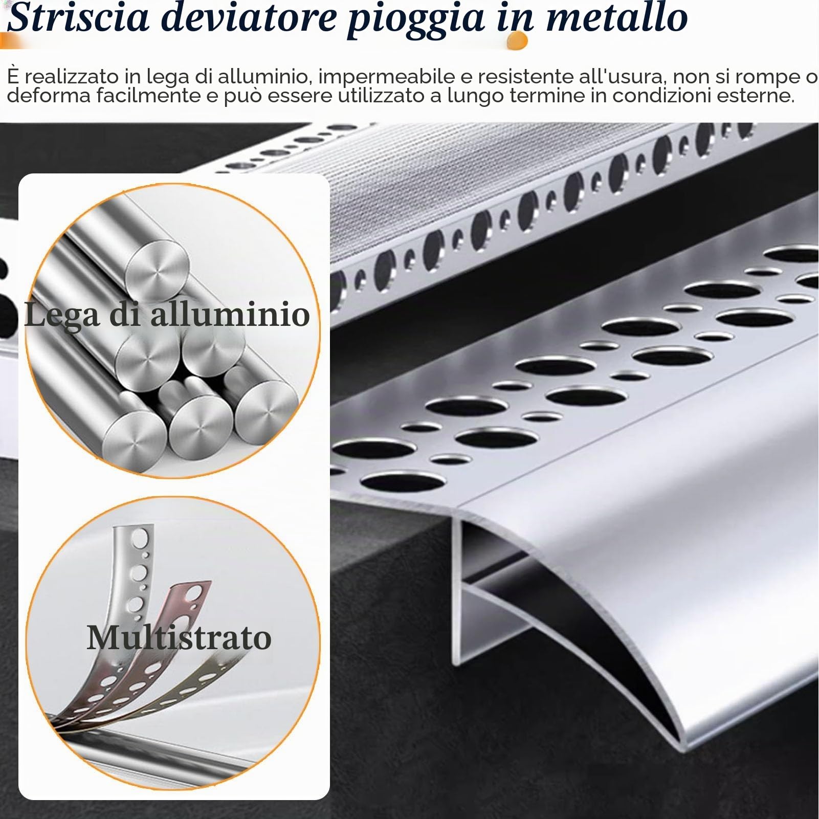 Striscia di gocciolamento del bordo della parete esterna, barra deviatore della pioggia del tetto profilo in alluminio, decorazione per davanzale della finestra per balcone