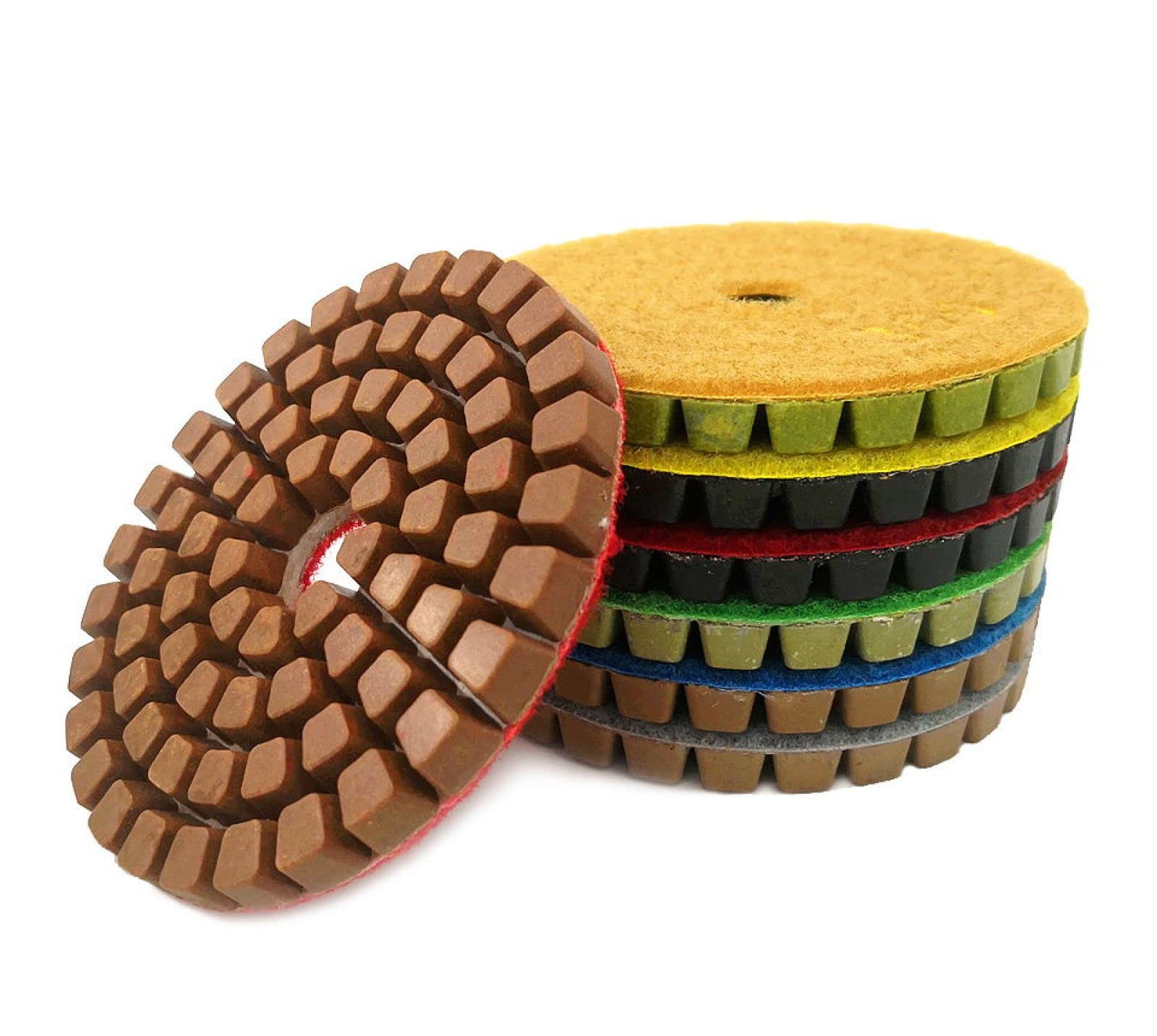 Almohadillas pulidoras de diamante, Juego de 7 discos de lijado for renovar pisos de concreto de 4 pulgadas y 8 mm de espesor for pulido de pisos de concreto(3000)