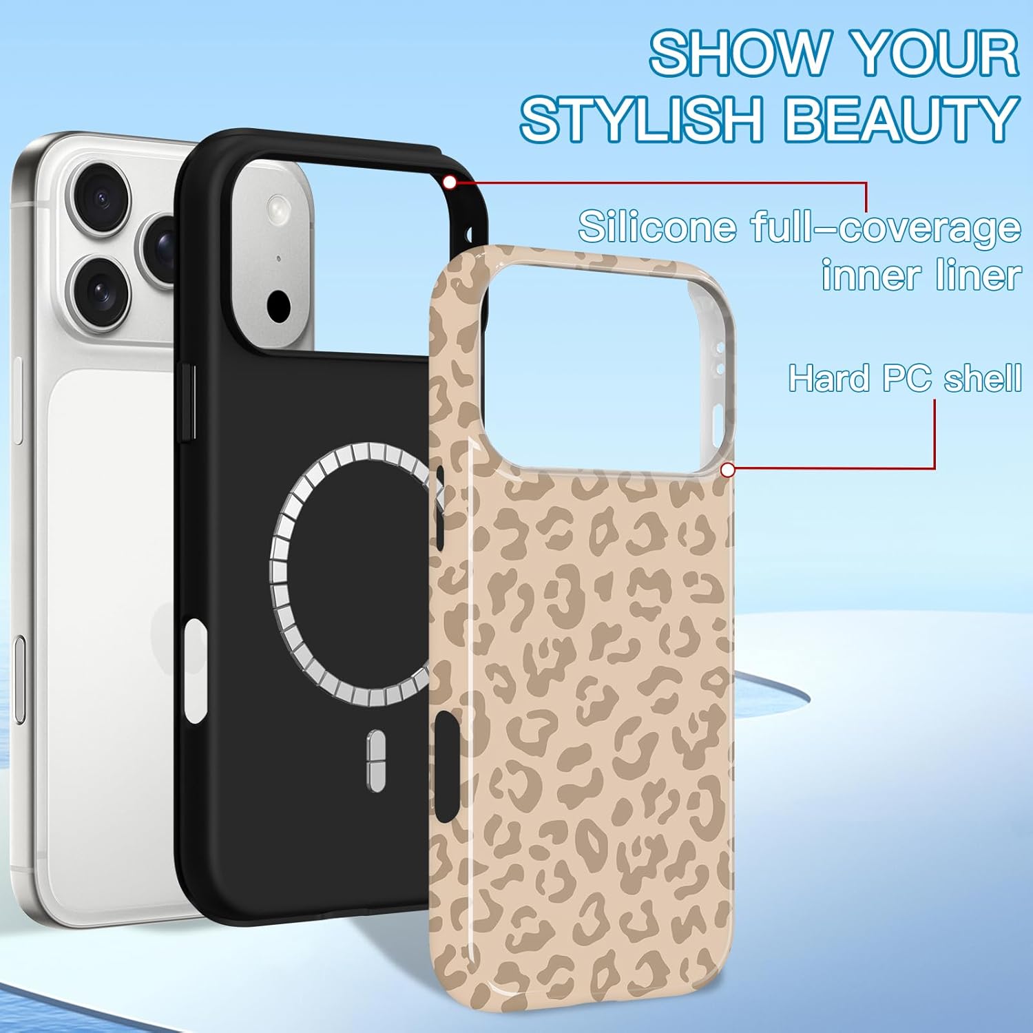for iPhone 17 Pro Max Case [Compatible with Magsafe] Leopard Print Cheetah Design Scratch Resistant Hybrid 2-Layer Hard Protective Phone Cover Girl Women Compatible with iPhone 17 Pro Max