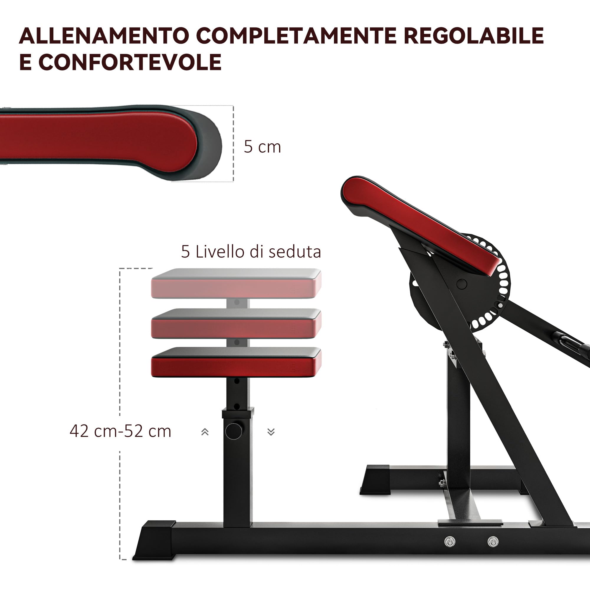 SPORTNOW Panca Romana 2 in 1 per Curl e Tricipiti, Panca Fitness Multifunzione con Sedile a 5 Livelli e 25 Regolazioni, Nero