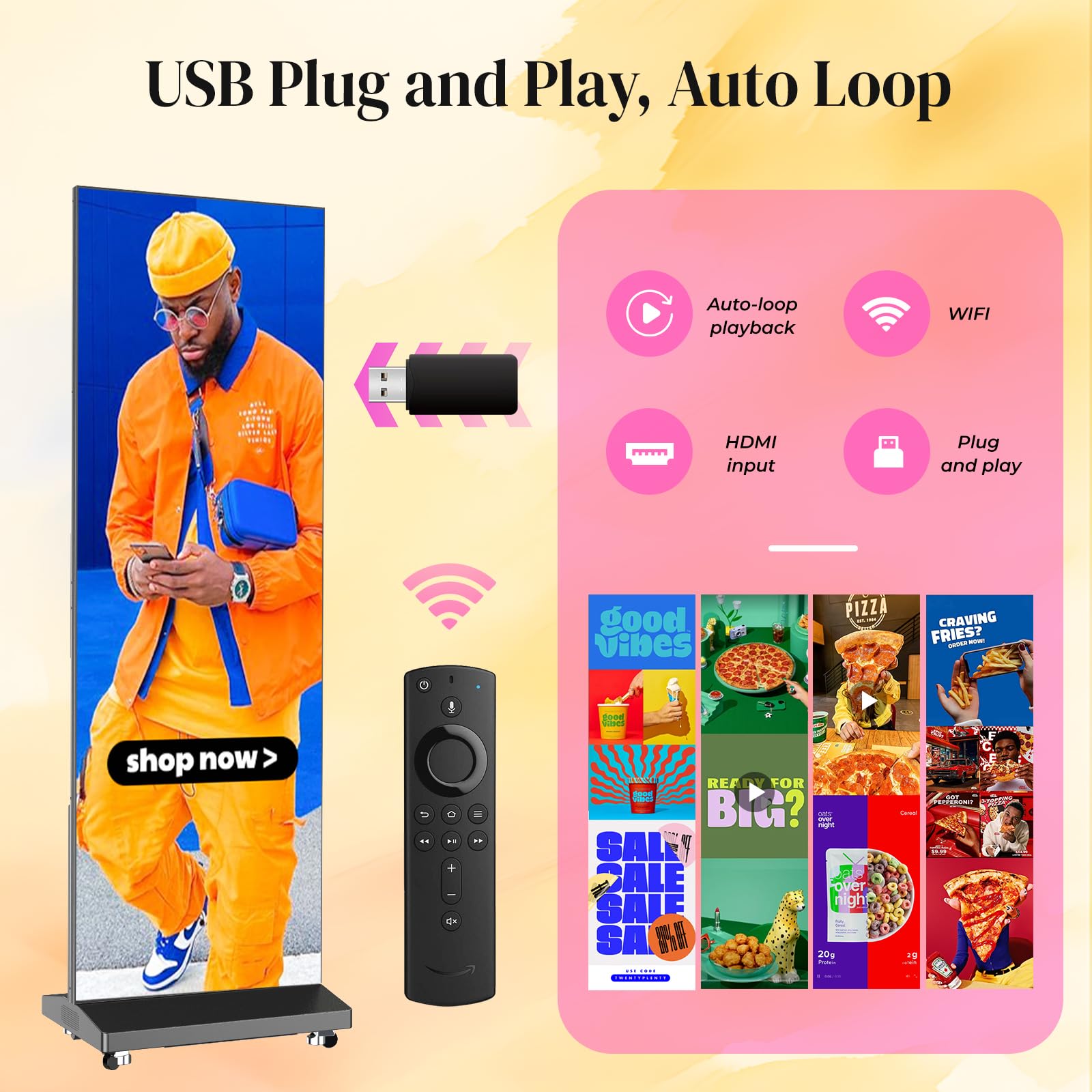 80" LED Poster P1.86, Faltbares & Nahtloses Display mit GOB-Schutz, Digitaler Kundenstopper für Messen, CMS/WiFi/HDMI, Schwarz, 2er-Pack