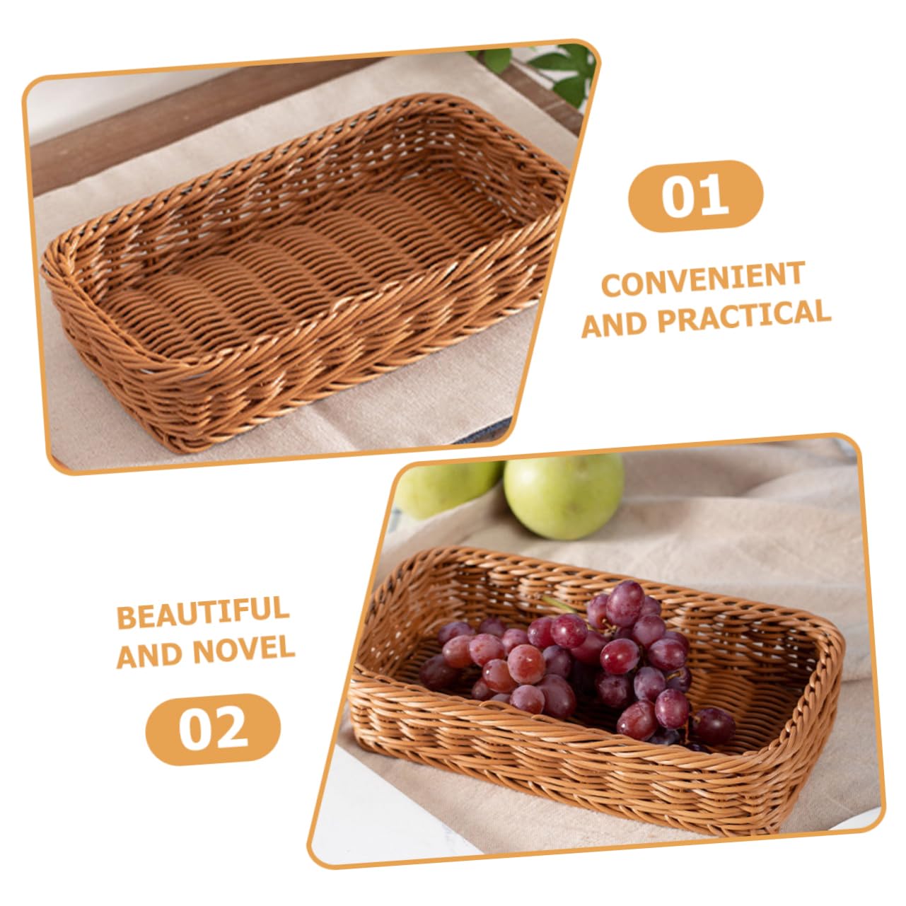 MAGICLULU 5 Piezas Cesta De Almacenamiento De Cubiertos Canasta De Frutas Cesta De Pan Contenedor De Pan De Mimbre Falso Soporte De Ratán Falso Cesta De Artículos Diversos El Plastico