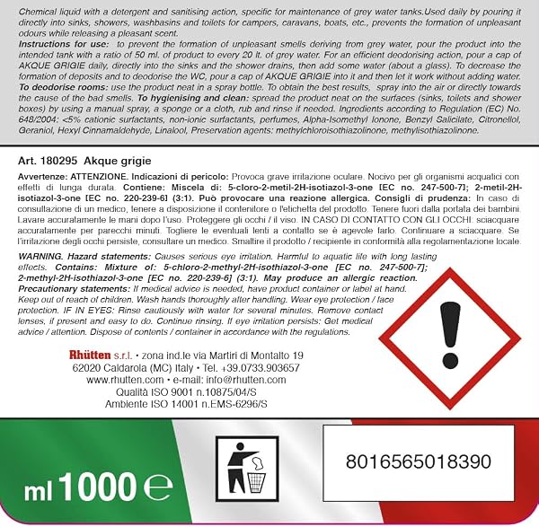Rhutten Liquido Igienizzante per Acque Grigie Camper, Antiodorante e Igienizzante per Acque Chiare, 1L - 2