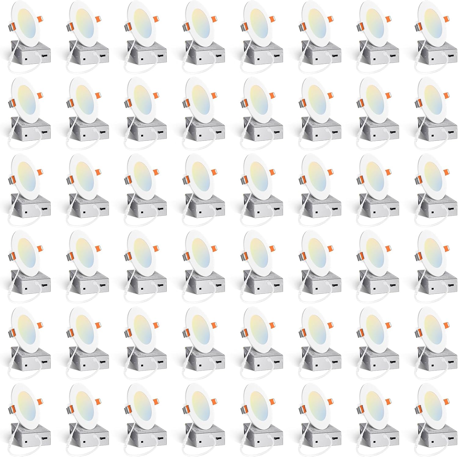 Amico 48 Pack 4 Inch 5CCT Ultra-Thin LED Recessed Light with Junction Box, 2700K/3000K/3500K/4000K/5000K Selectable, 10W Eqv 60W 700LM Brightness Dimmable Canless Wafer Downlight, ETL & FCC