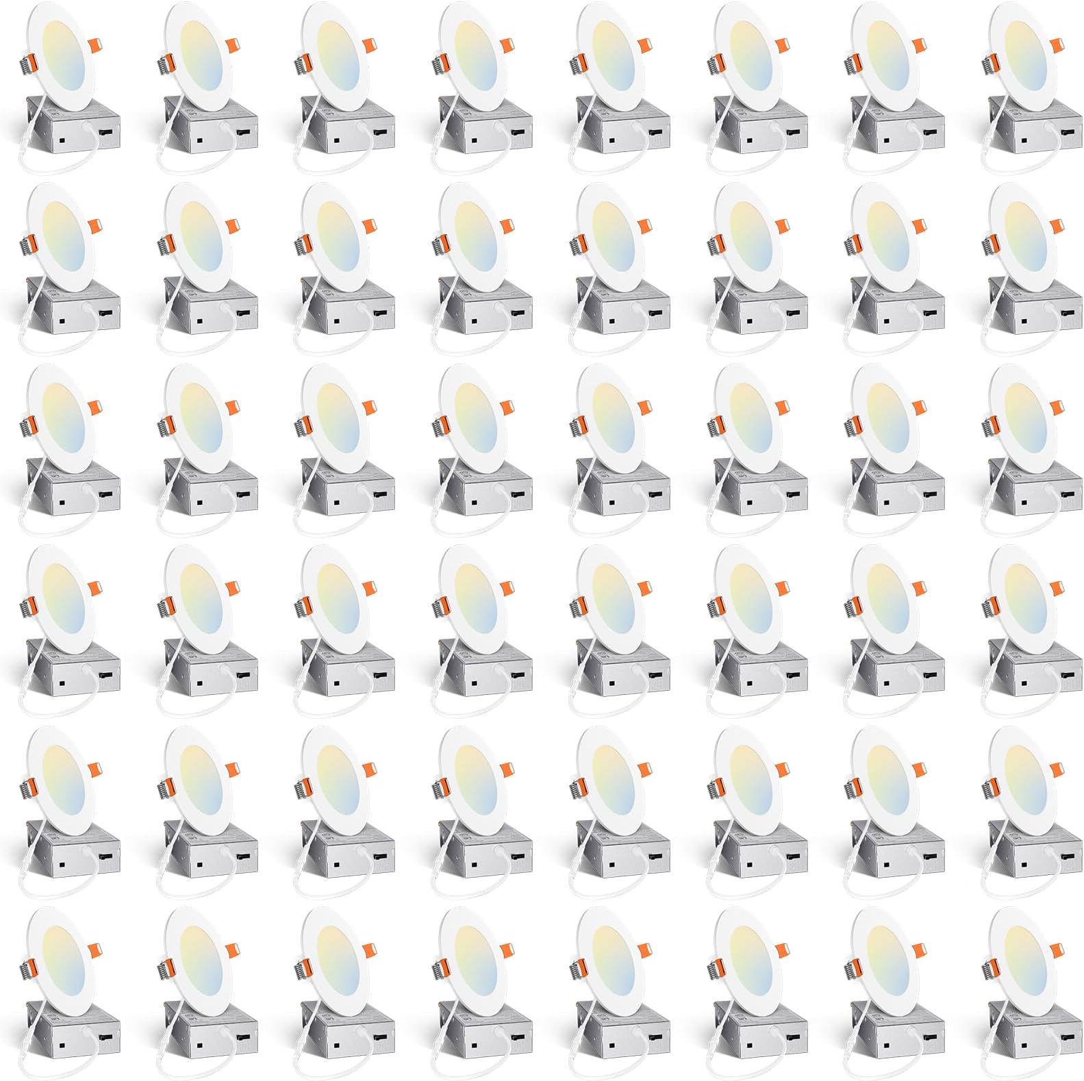 48 Pack 4 Inch 5CCT Ultra-Thin LED Recessed Light with Junction Box, 2700K/3000K/3500K/4000K/5000K Selectable, 10W Eqv 60W 700LM Brightness Dimmable Canless Wafer Downlight, ETL & FCC