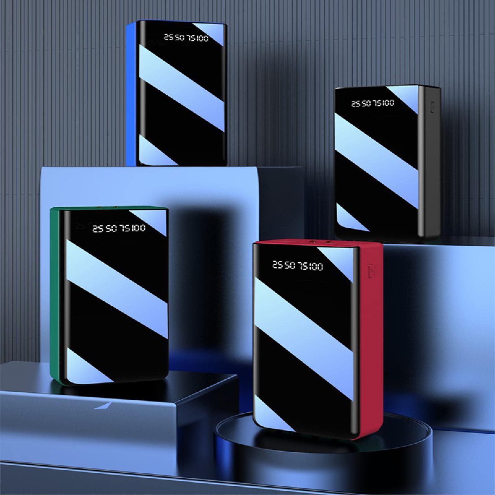 600000mAh Power Bank Mirror Screen Display a LED Poverbank Caricabatterie esterno portatile Powerbank per telefoni cellulari Nero