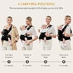 CUBY Porte-bébés de nouveau-nés, 4-in-1 Porte-bébé magnétique avec collier respirant réglable Soutien à la tête Porte-berceau bébé, porte-bébe et porte-bebebé avant et arrière Utilisation jusqu'à 8-40 LBS(Noir)