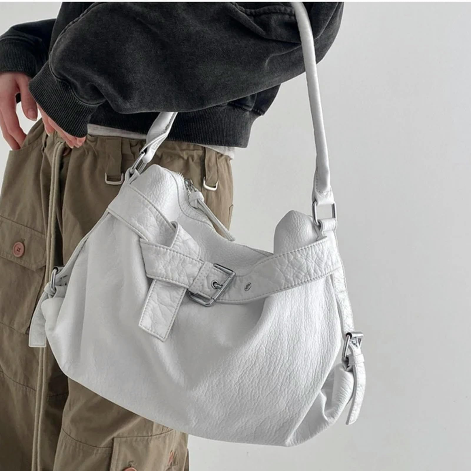 Retro motocykl torba na ramię, duża pojemność crossbody ręczne dla mężczyzn i kobiet codzienne użytkowanie podróżne-czarna