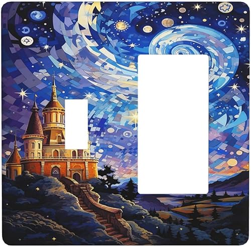 Cubiertas de salida de arte abstracto, castillo mágico, cielo estrellado, 1 palanca, 1 combinación de balancines, placa decorativa de pared, placas