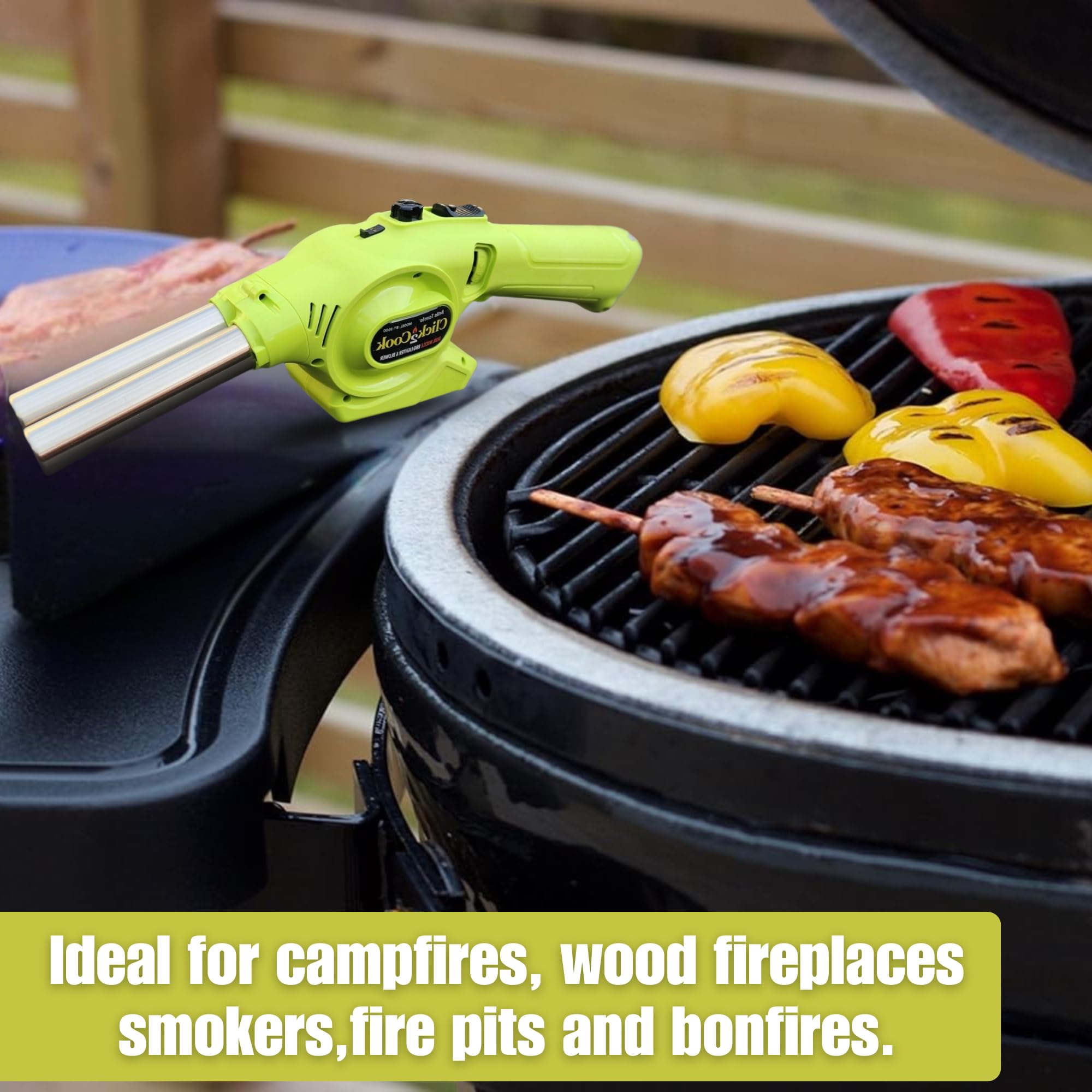 Click2Cook - Encendedor y soplador de barbacoa de doble boquilla, portátil, recargable, de carbón y con boquillas de acero inoxidable 5