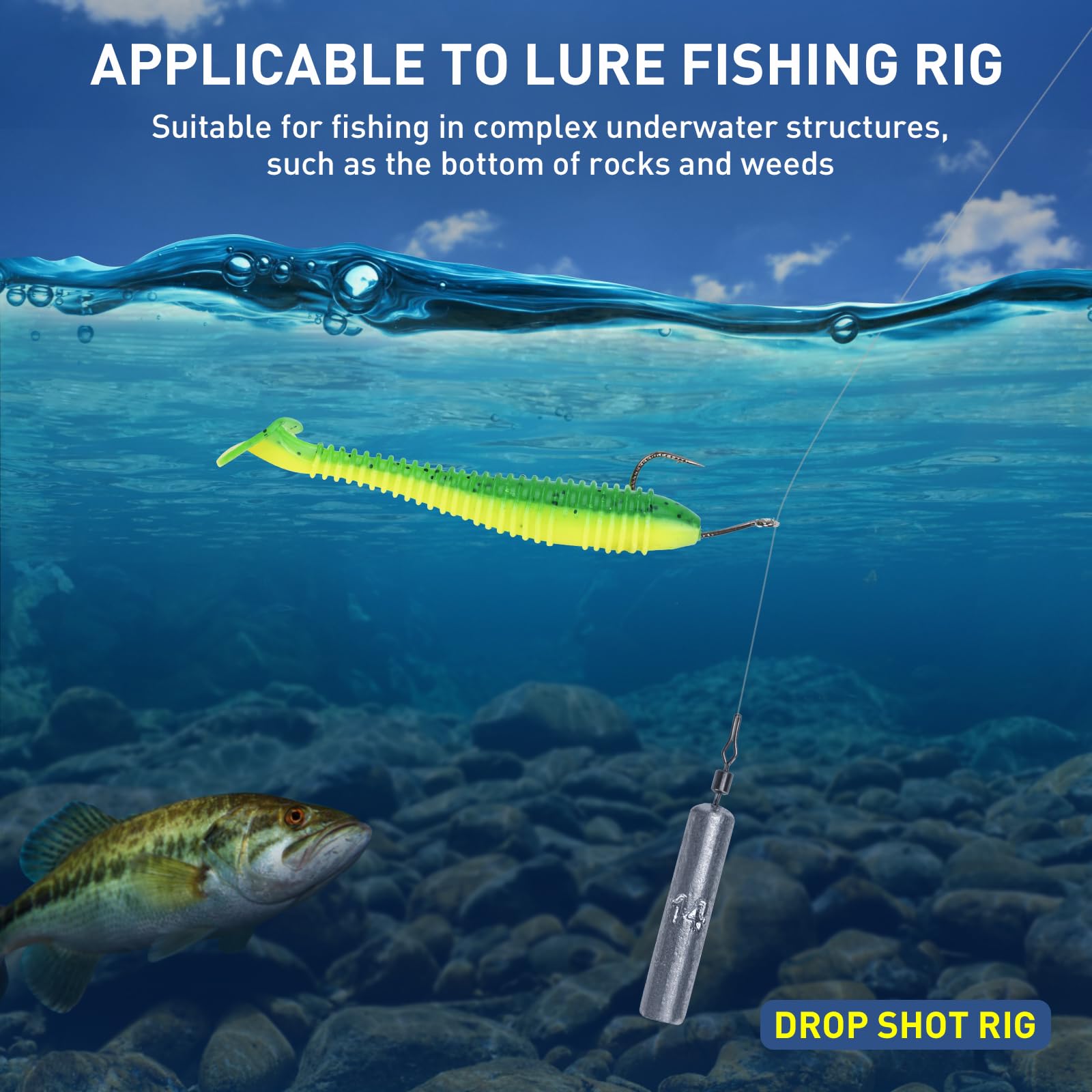 Thkfish Set di 60 piombini da pesca, kit di piombini da pesca drop shot, ami stravaganti per pesca in acqua dolce e salata