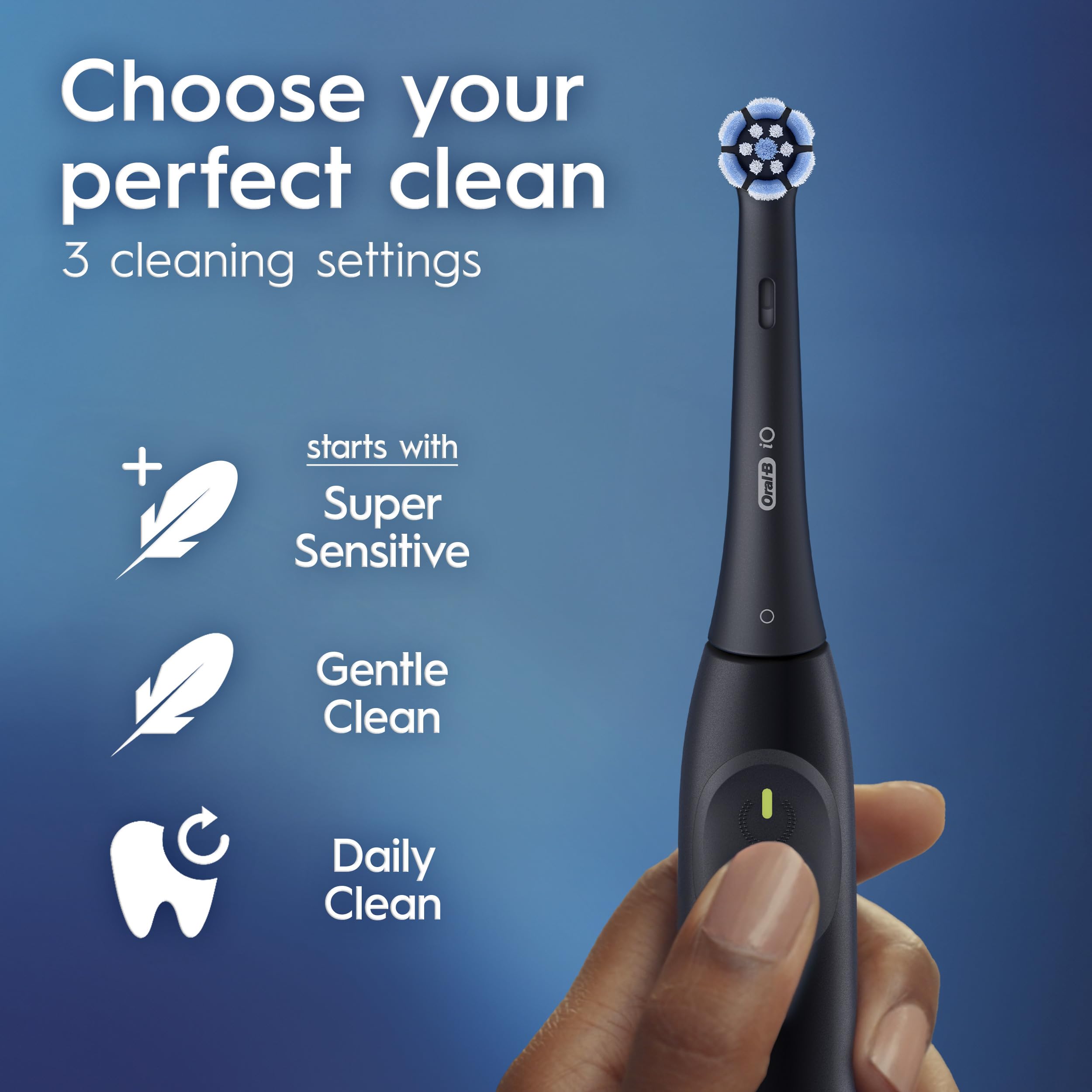Oral-B iO Cepillo de dientes eléctrico, serie 2, recargable, azul oscuro con 1 cabezal de cepillo de cuidado suave, sensor de presión automático para proteger las encías, 3 modos, temporizador de 2