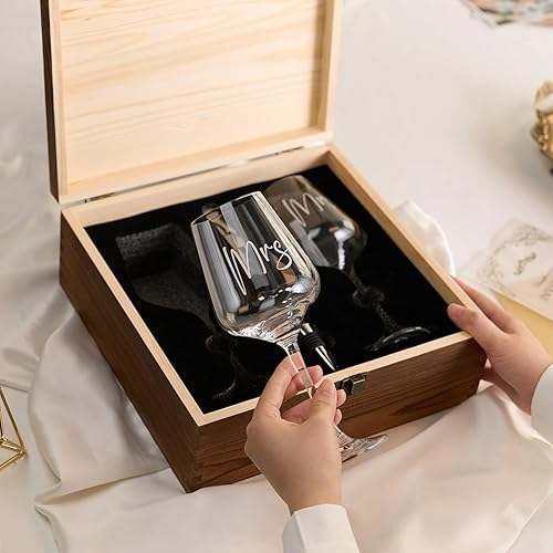Miniatura 7 de AW BRIDAL Mr and Mrs - Copas de vino, regalos de boda para parejas 2025, regalo de compromiso para recién casados, despedida de soltera y regalos de