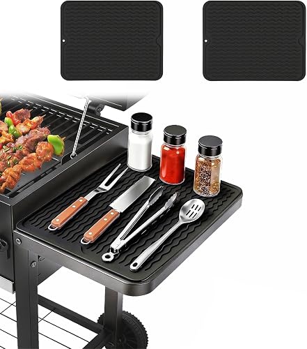 Blackstone Griddle Tool Mat 2 Pack, BBQ Accessories Rest Pad for Black Stone, Weber, Traeger Grill Side Shelf, Silicone Heat Resistant Mat, Outdoor Kitchen Counter, Gifts for Men (Black)