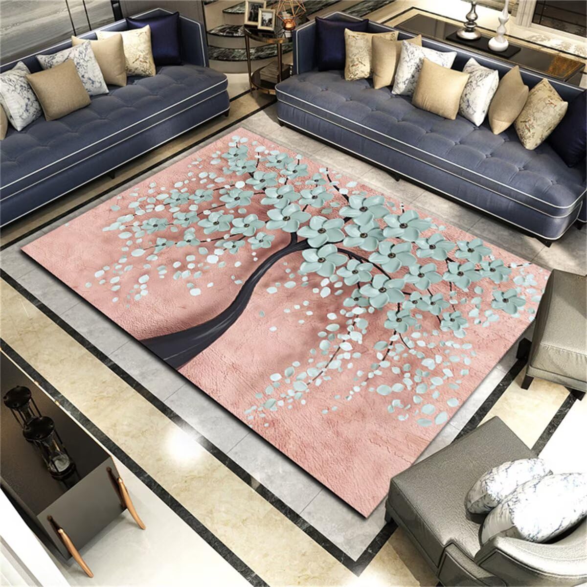Tapis de cuisine 120x180cm rose bleu au motif floral moderne de haute qualité