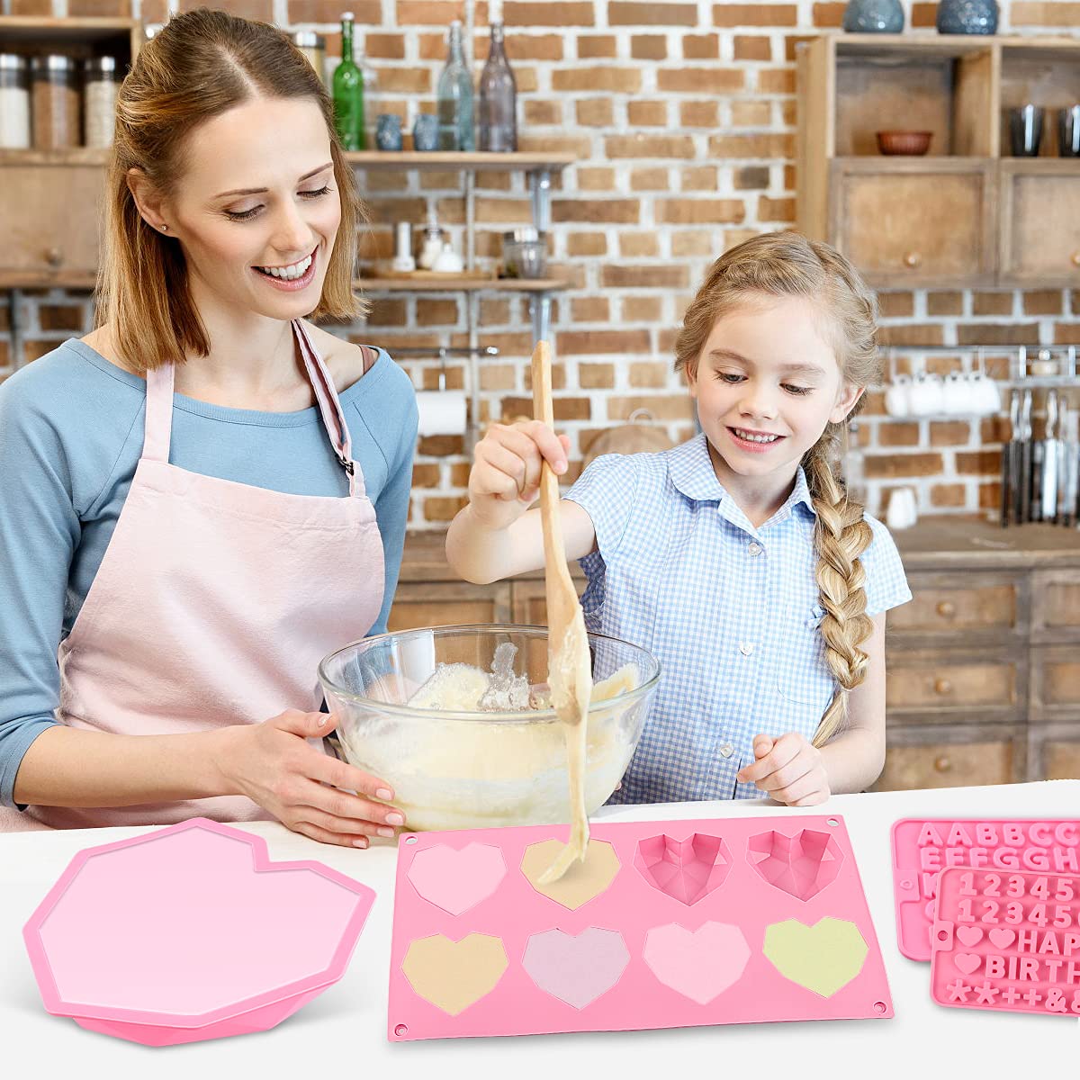 Stampo per Torta a Forma di Cuore, Stampo in Silicone a Forma di Cuore, Stampo in Silicone per Caramelle, Stampo 3D in Silicone Per Dolci, Stampo Riutilizzabile per Torta e Cioccolato Alfanumerico