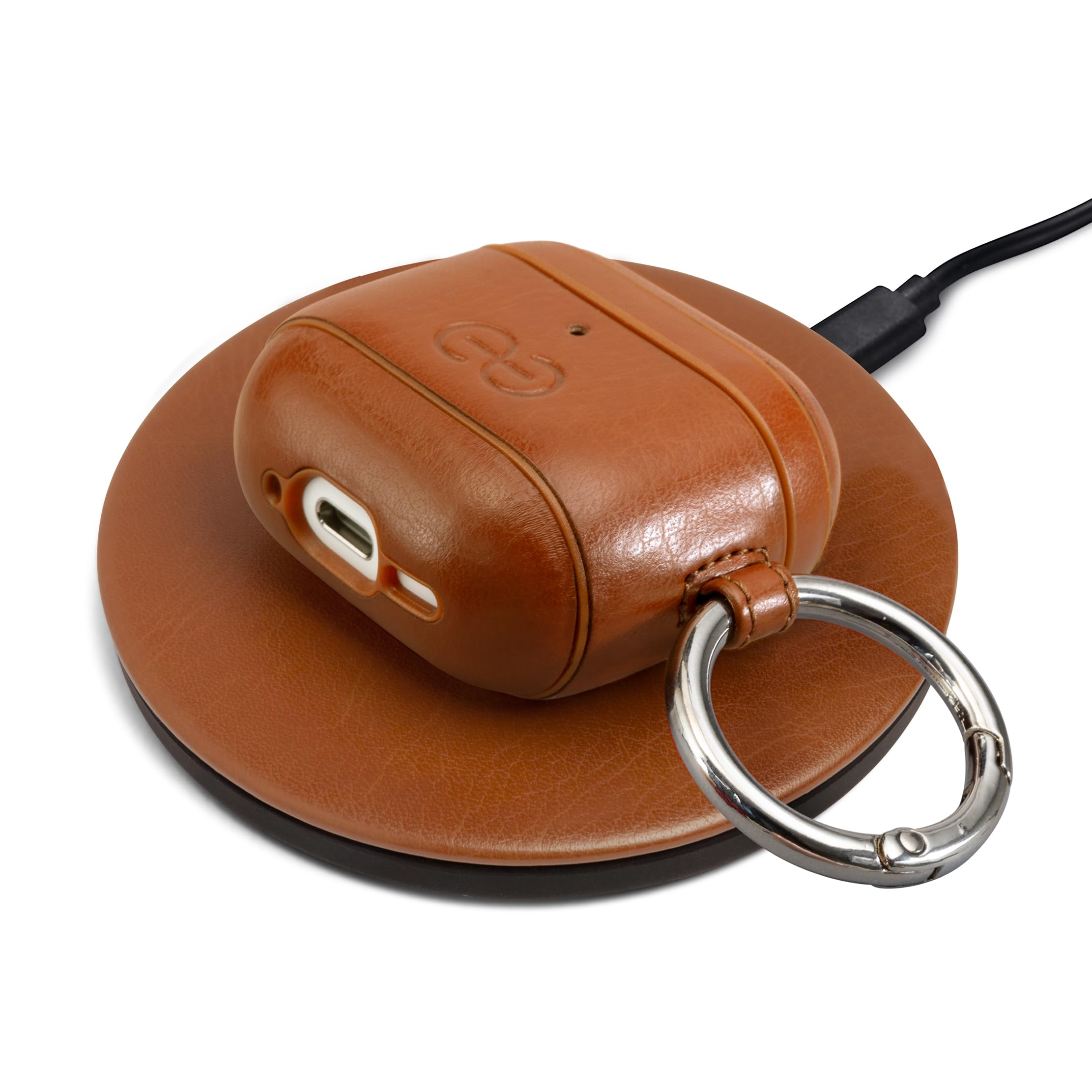 Dreem Om Case Cover with Keychain Clip Compatible with AirPods 4 for Apple AirPods 4th Generation, Vegan Leather AirPod Case for Men & Women, Luxury Earbuds Accessory for iPhone - Caramel — view 3