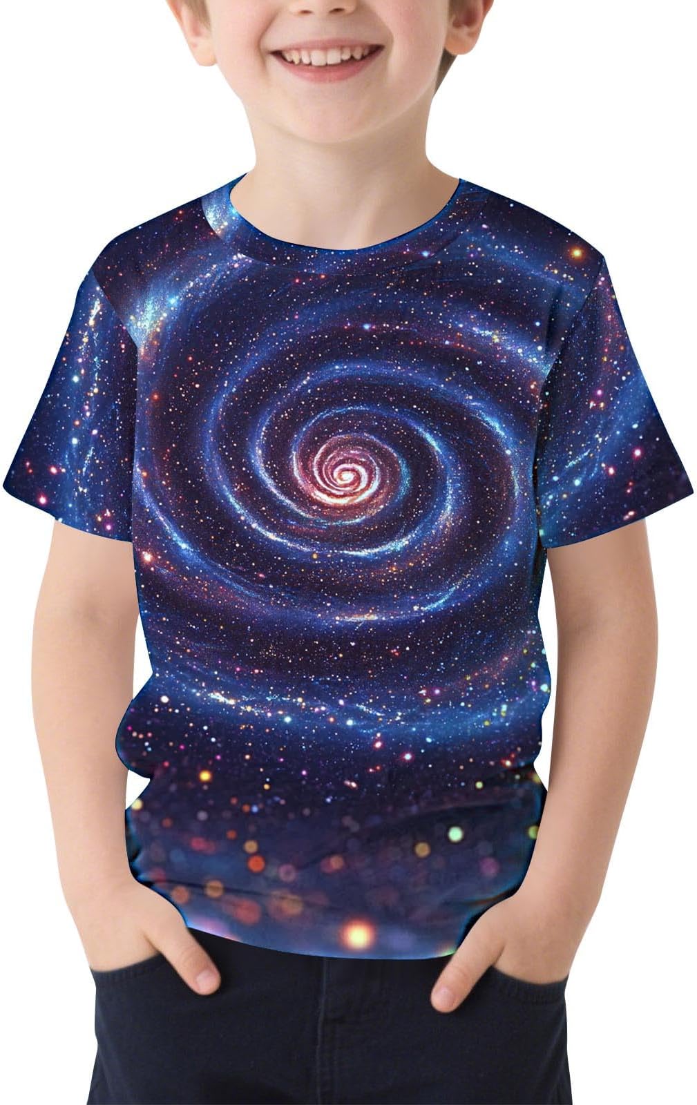Basic Starry Sky Kids Tee, Cosmic Universe Graphics Attractive Crewneck Loose Fit Top for 3-15 Years