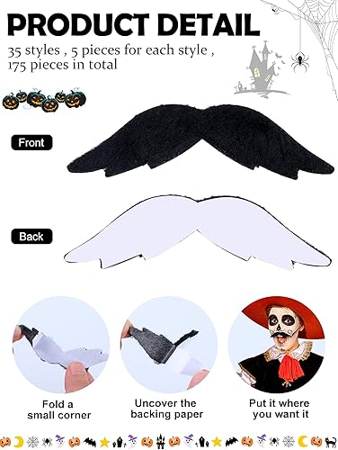 Miniatura 2 de Giegxin 175 piezas de bigotes falsos a granel para niños, pegados en bigotes para niños, bigotes autoadhesivos, bigotes, escuela, aula, disfraz,