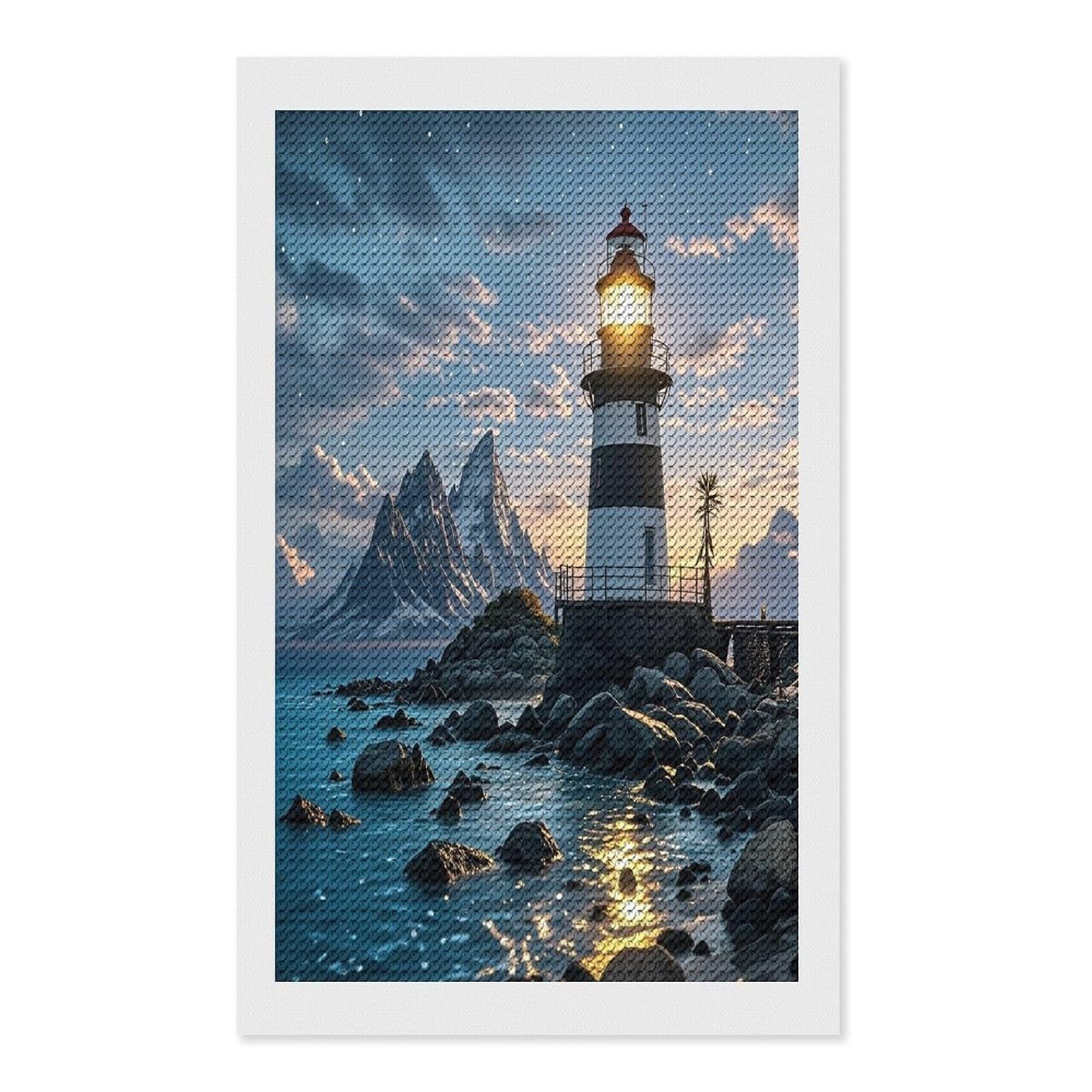 FekiLoot Lighthouse by The Sea Paint by Numbers Kit for Adults Beginner DIY Diamond Dots Paintings Round Full Drill Diamond Art Kits Picture Diamond Art Painting Kits for Home Decor 12"x20"
