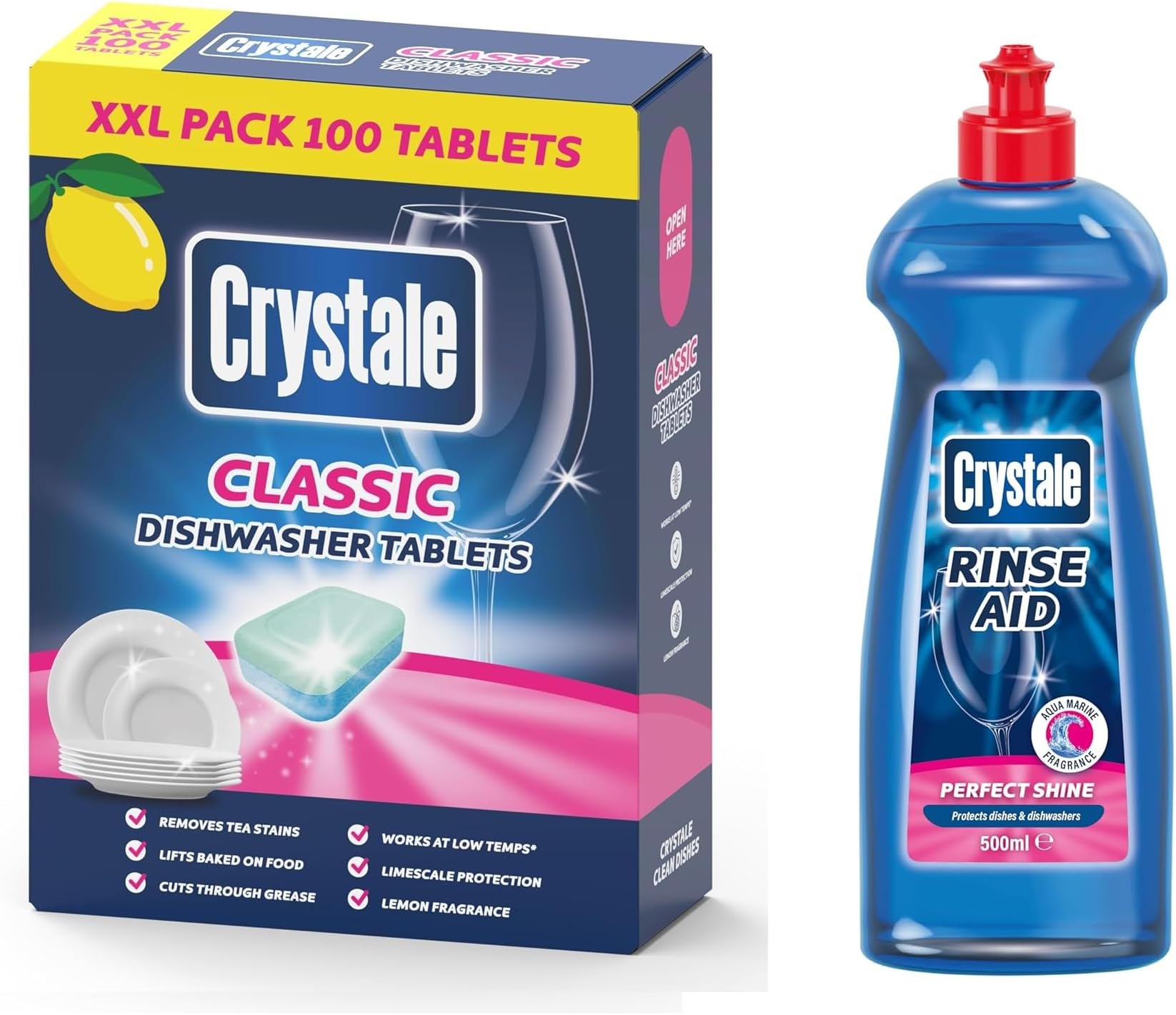 Dishwasher Tablets 100's with Crystale Dishwasher Rinse Aid 500ml