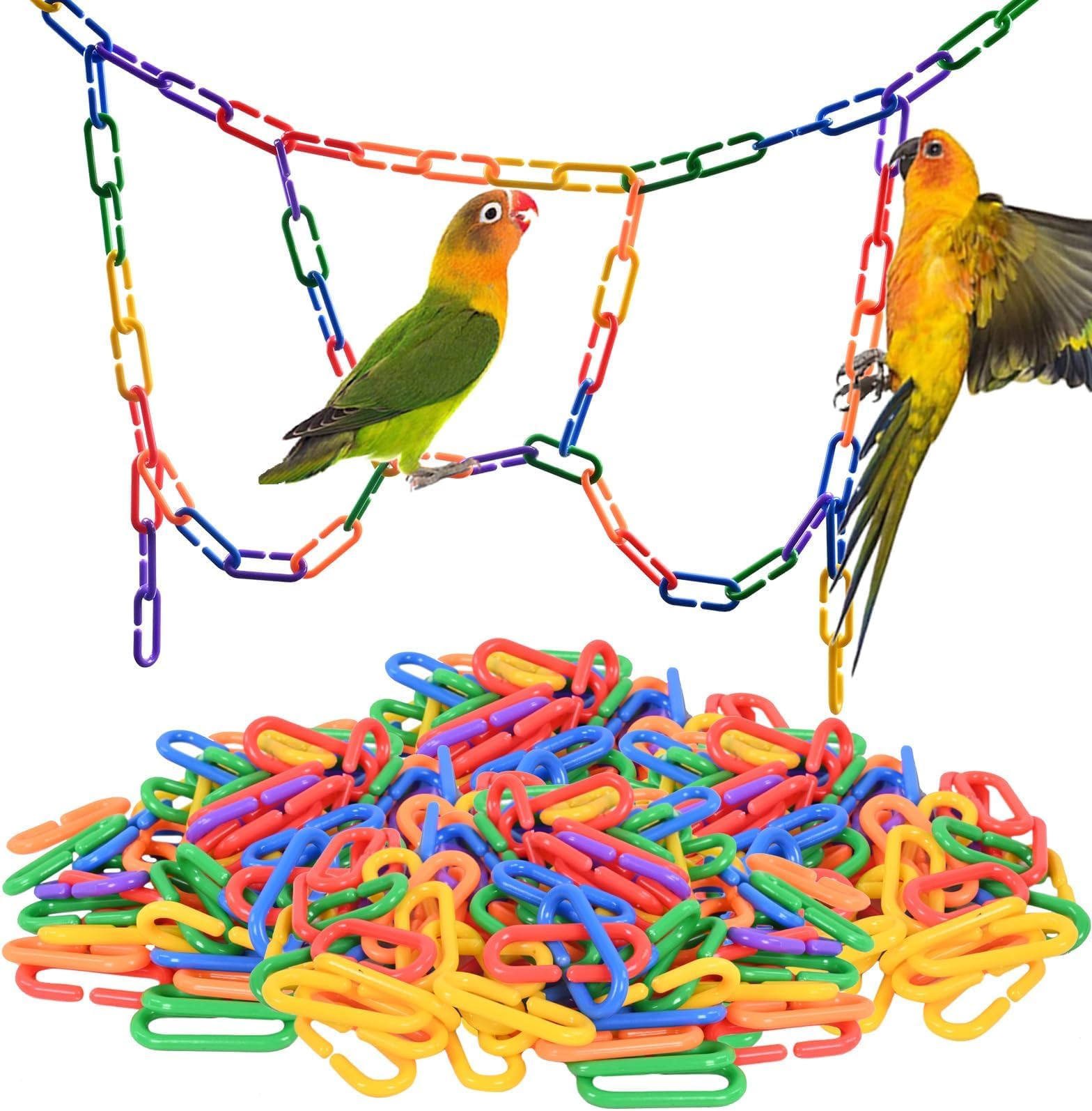 Sukh 350pcs Plastic C Clips Hooks Chain Links - Interchangeable Rainbow C-Links for Pet Parrot Parakeets Rat Sugar Glider Small Bird Cage Toys, Children Learning Supplies.