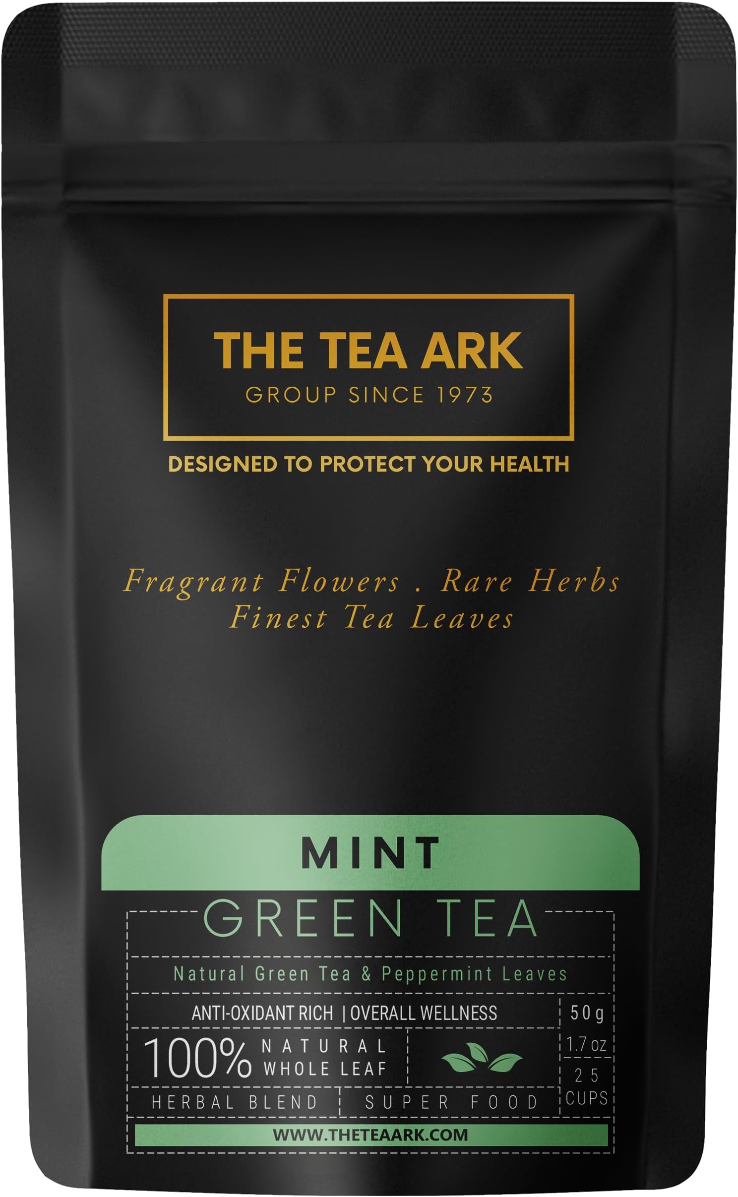 The Tea Ark Mint Green Tea (50 Gm) Pouch Loose Leaves | Natural Herbal Tea | Whole Leaf Blend (25 Servings)