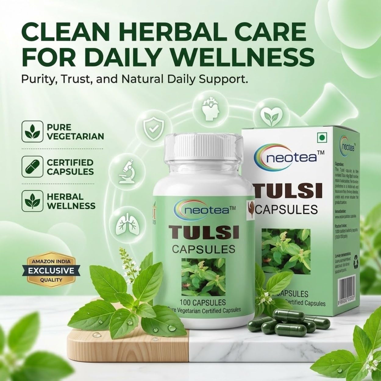 Neotea Tulasi (Holy Basil) Capsules | Natural Herbal Supplement for Respiratory Health | Boosts Immunity | Relieves Cough & Cold | Supports Wellness | 100% Pure Tulsi Extract | 500mg - 100 Capsules — Amazon image 7