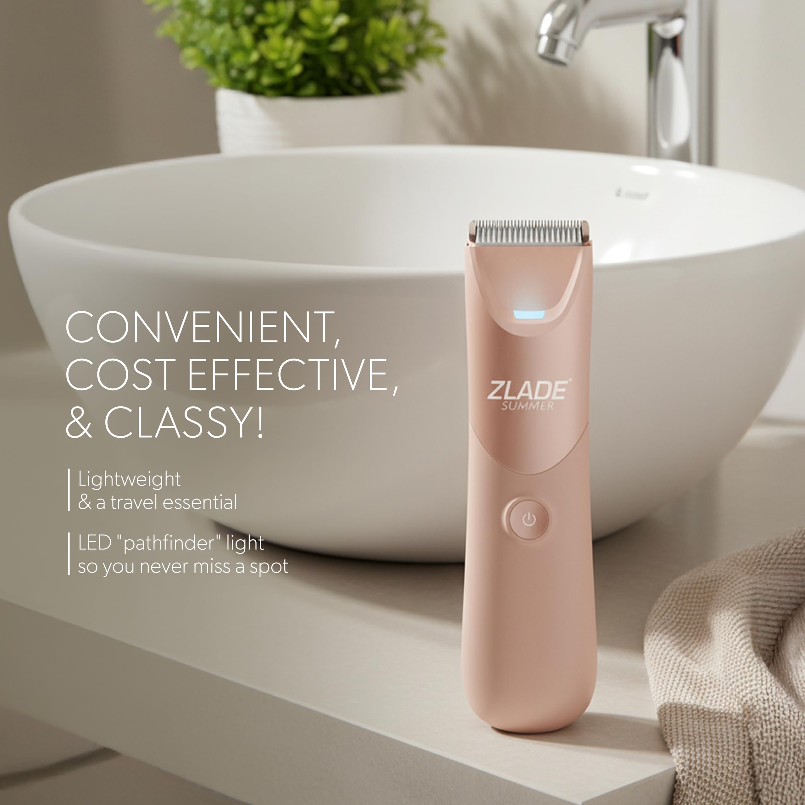 Zlade Summer LITE Bikini Trimmer For Women | Private parts, Underarms, Arms, Legs & Body | Soft Ceramic Blades | No Nicks or Cuts, No Skin Irritation | AAA Battery Powered, No Charging Needed | Fully Waterproof and Silent 1