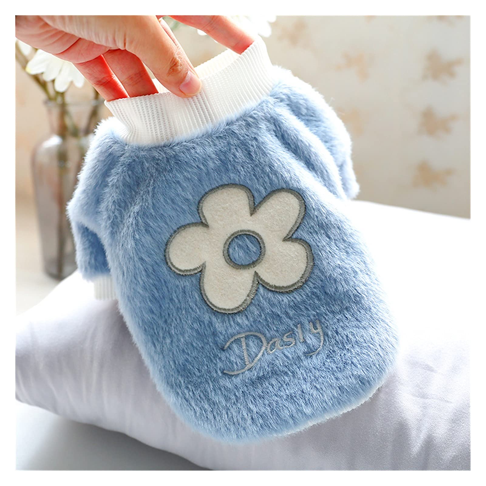 Sweater coat pour chien petite taille veste peluche chaude bleue fleur M