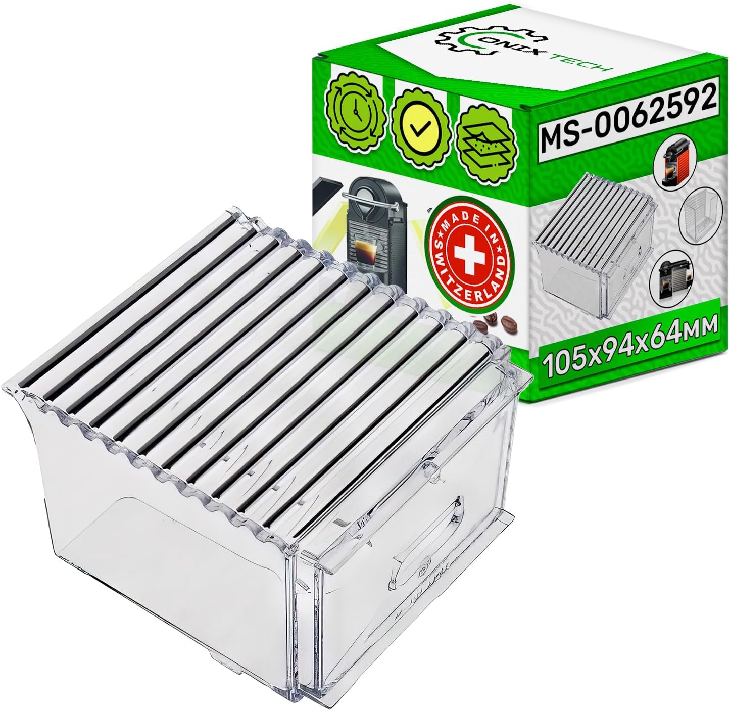 Coffee Pod Machine Container with the Original Code MS-0062592 for Krups for Nespresso Pixie - MADE IN SWITZERLAND - Warranty 5 Years