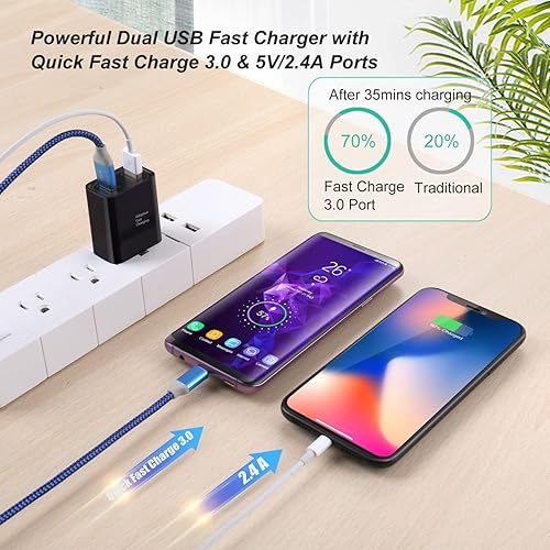 Miniatura 2 de Costyle - Cargador de pared USB doble, paquete de 3 unidades en total de 30 W USB con cable USB C de 10 pies de largo, compatible con Samsung Galaxy