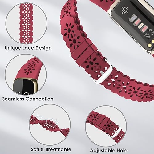 Miniatura 4 de Paquete de 3 correas deportivas delgadas compatibles con Fitbit Luxe Band para mujer, correas de repuesto delgadas y huecas de silicona suave para