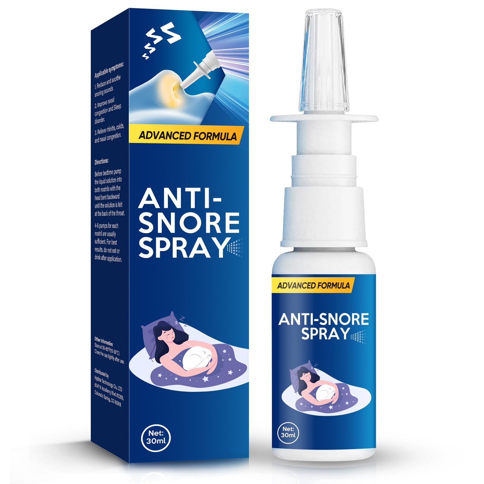 Anti Snṍring Spray, Snṍre Rḕlief, Safe Snṍring Solution for Better Breathing and Sleep- Snṍre Reducing, Solve Snṍre, 30 mL, Blue/Antispray