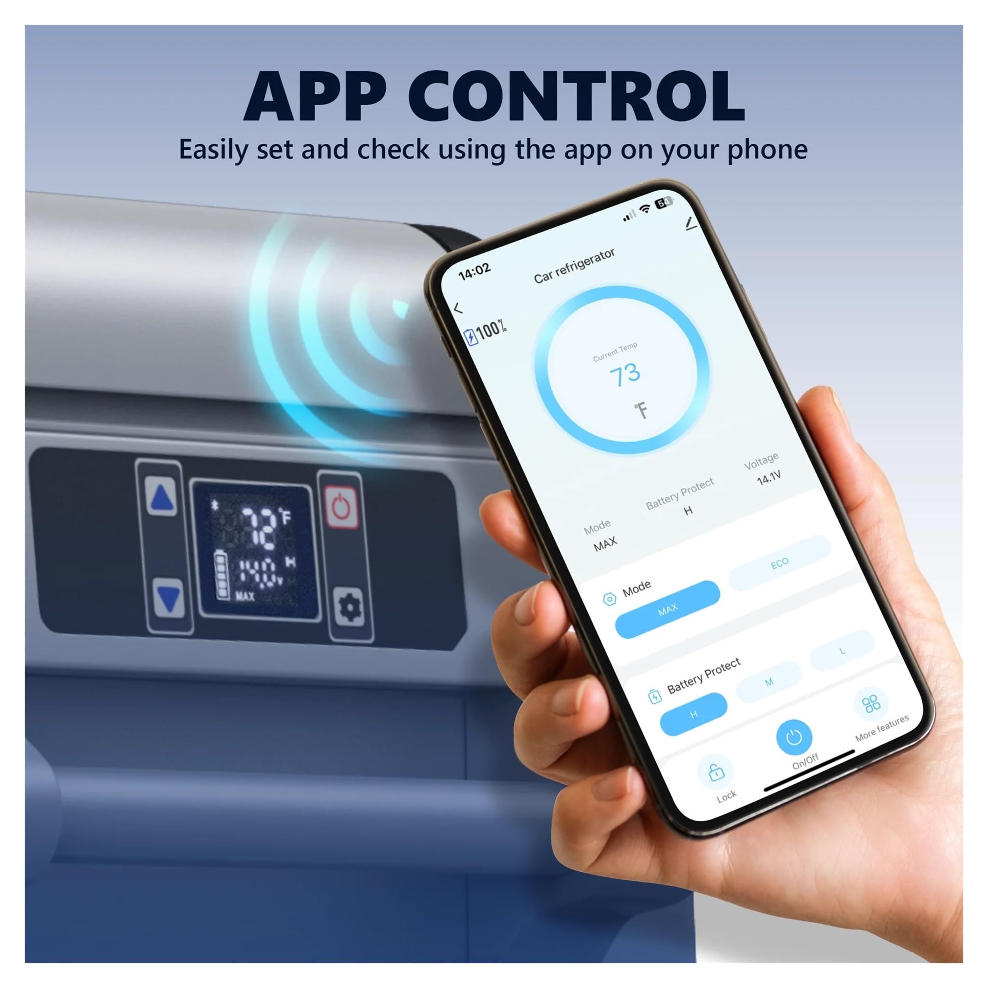 Refrigerador eléctrico for Coche de 55 L, de -20 °C a 20 °C, con Control por aplicación, congelador portátil de CC/CA for Camping y camión.(45L)