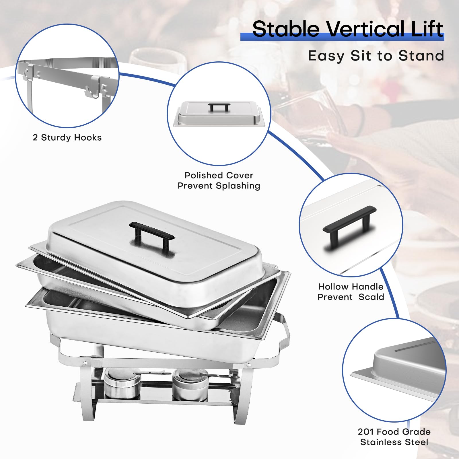 8QT 2Pack Scaldavivande Catering Buffet Set,SS201 Rettangolo scalda vivande Elettrico Professionale, Armadio riscaldante per Alimenti, Cornice Spessa,per Catering, Buffet e Feste,Argento