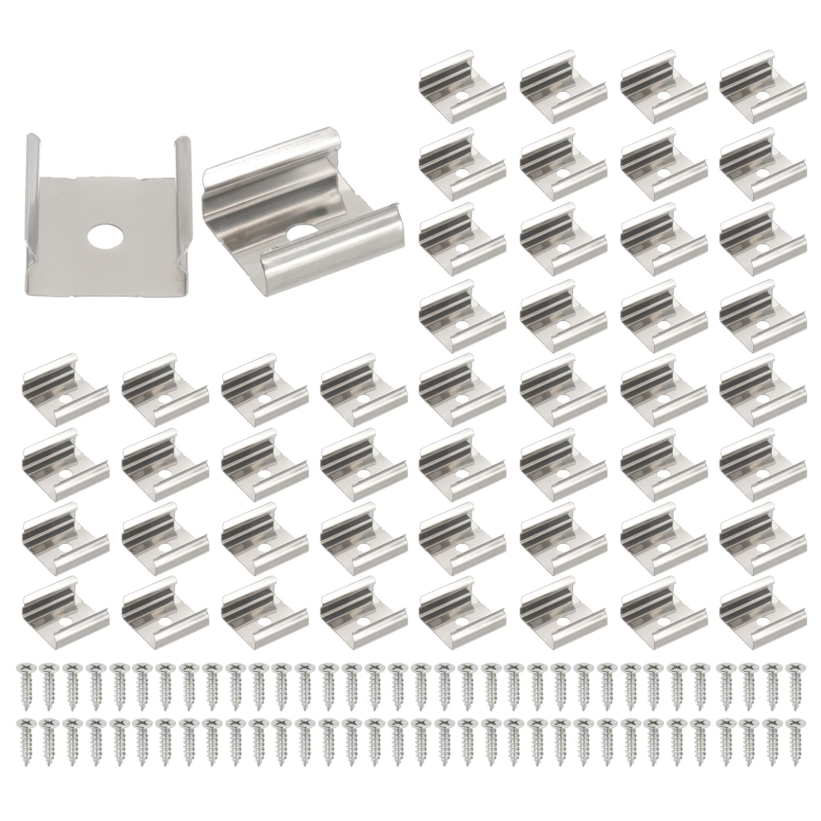 PATIKIL LED Strip Clips, 70pcs Stainless Steel Mounting Brackets Fixing Clip Clamp Support Holder with Screws for 17mm LED Strip Lighting Cable