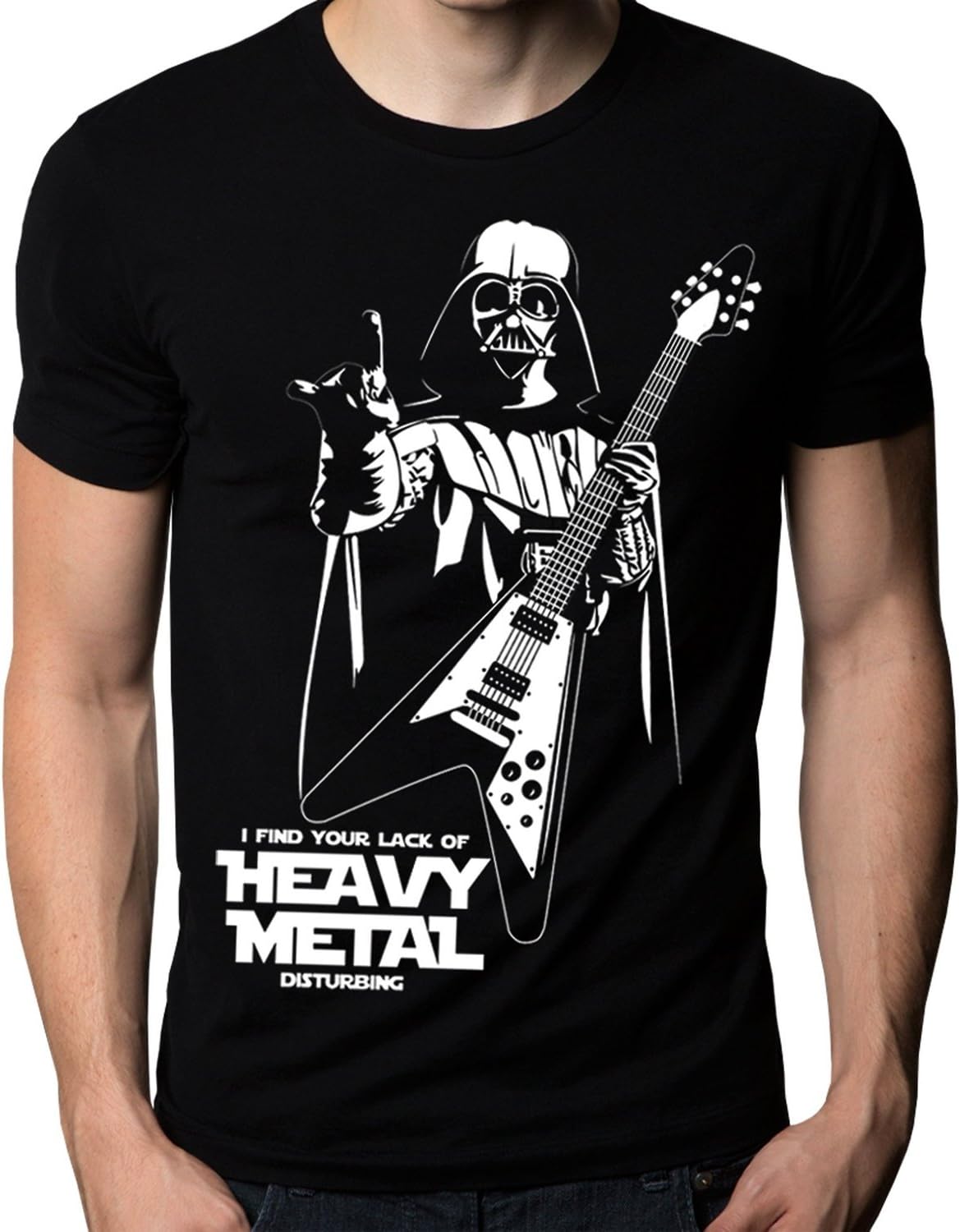 The Nakin Funny Star Wars I Find Your Lack Of Heavy Metal Flying V Guitar T-Shirt Large Black