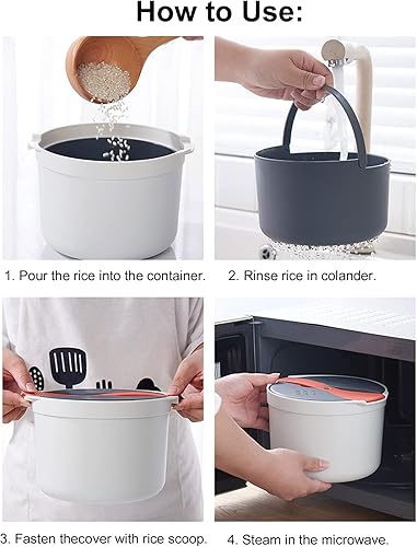Miniatura 6 de Olla de arroz para microondas, horno portátil, olla arrocera de alta temperatura, olla de vapor para el hogar, vaporizador de arroz multifuncional