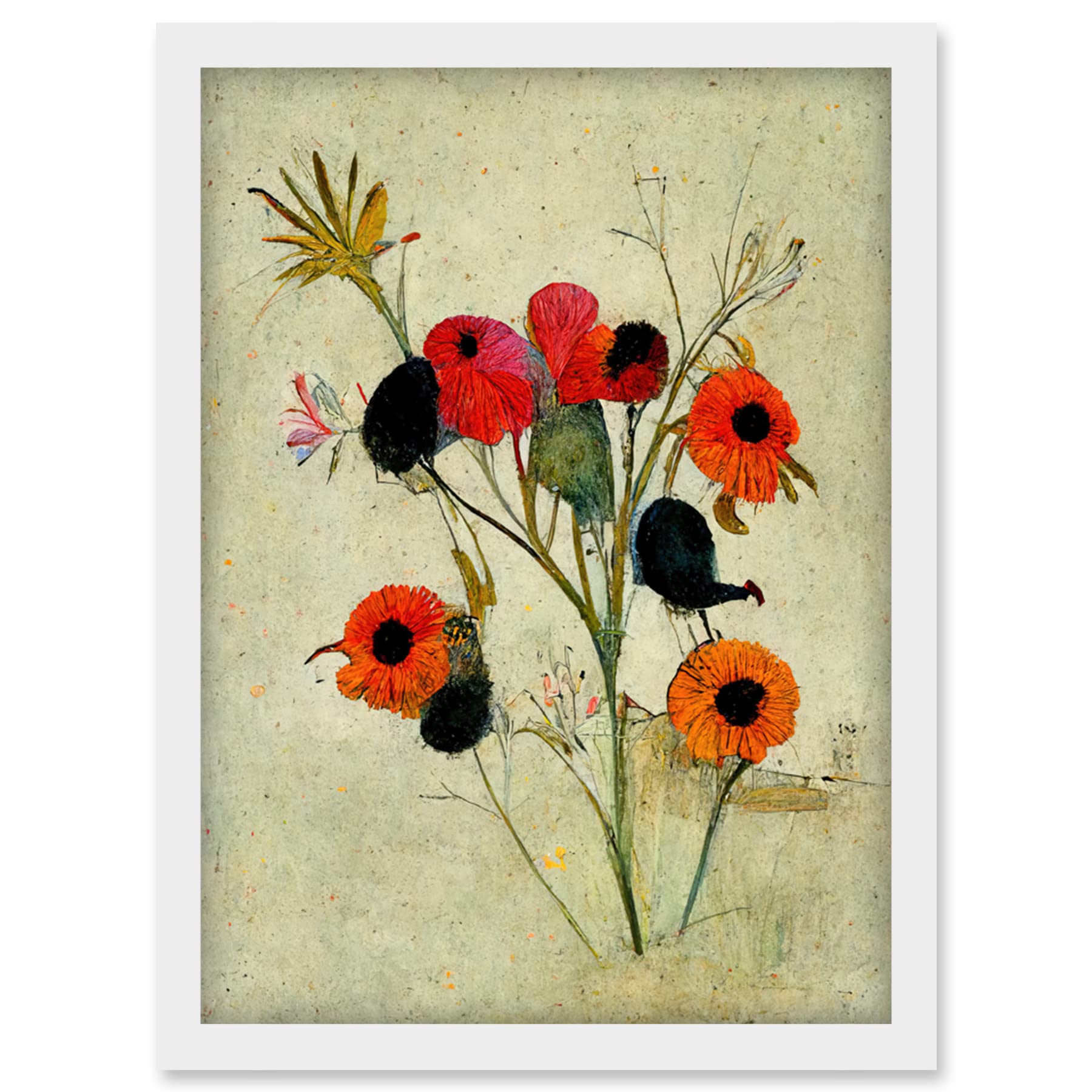 Doppelganger33 LTD Poppy Flowers Colourful Floral Abstract Artwork Framed Wall Art Print A4